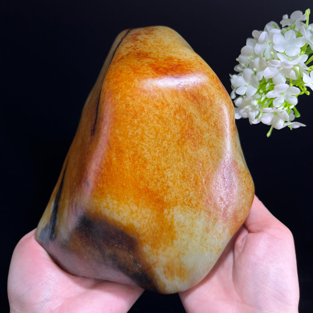 和田玉白玉“金墨绘山”通体洒金皮籽料（yc343173）