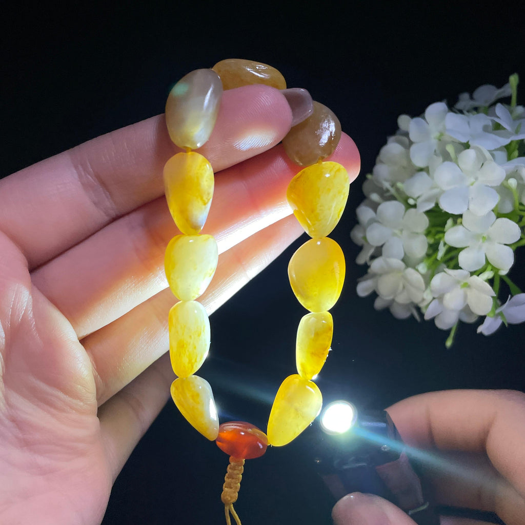 和田玉白玉洒金皮原籽手串（yc382255）