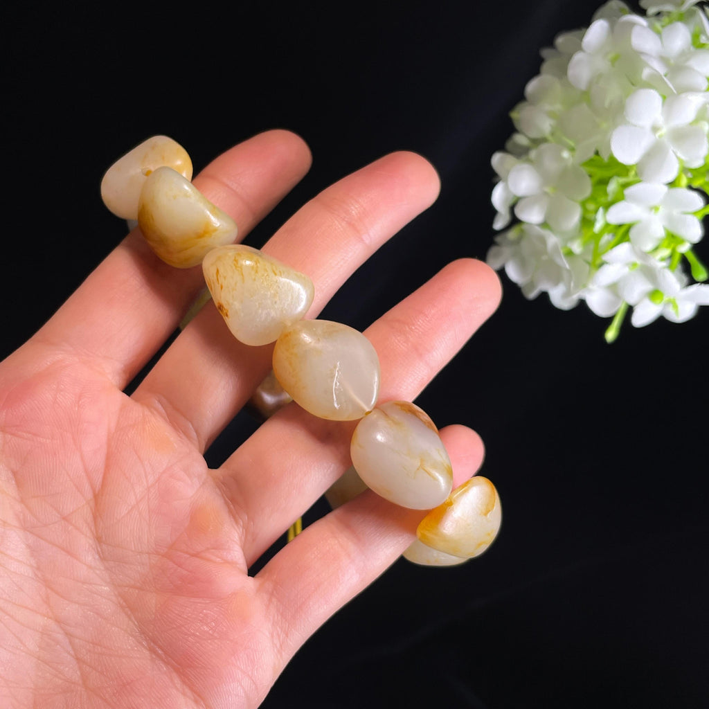 和田玉白玉洒金皮红皮原籽手串（yc356634）