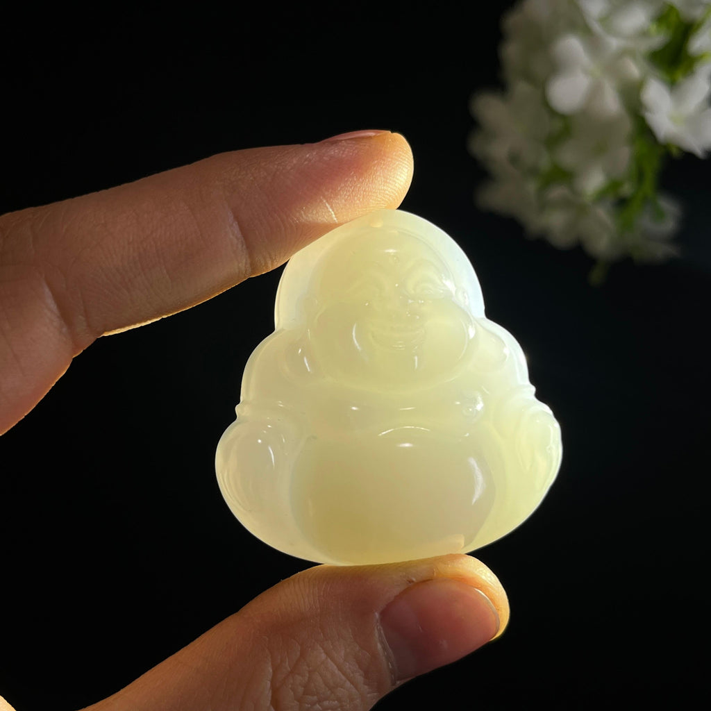 新疆天然和田玉白玉弥勒佛雕刻挂件（yc349454）