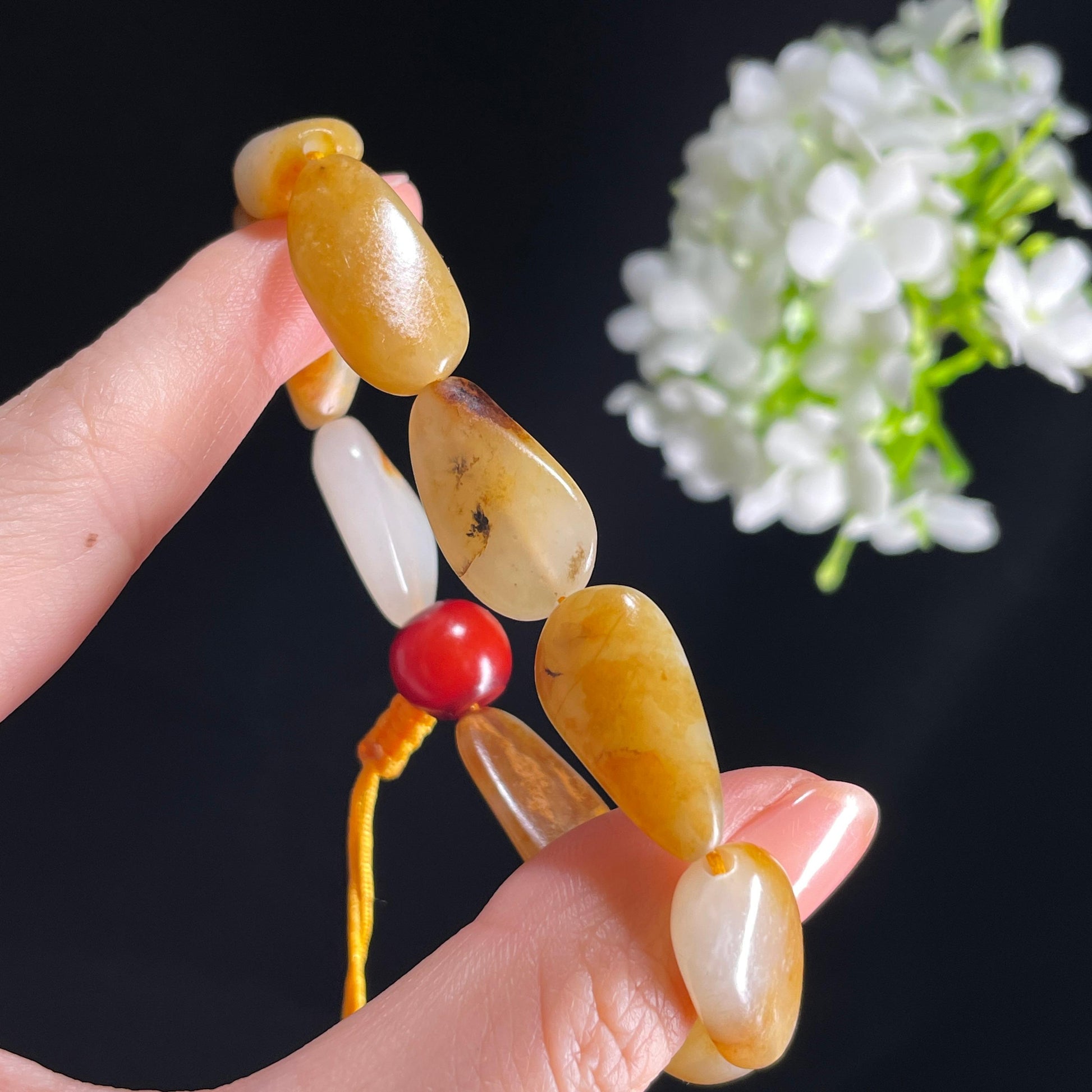 新疆和田玉白玉青白玉红皮原籽手串（10颗）（yc396002）