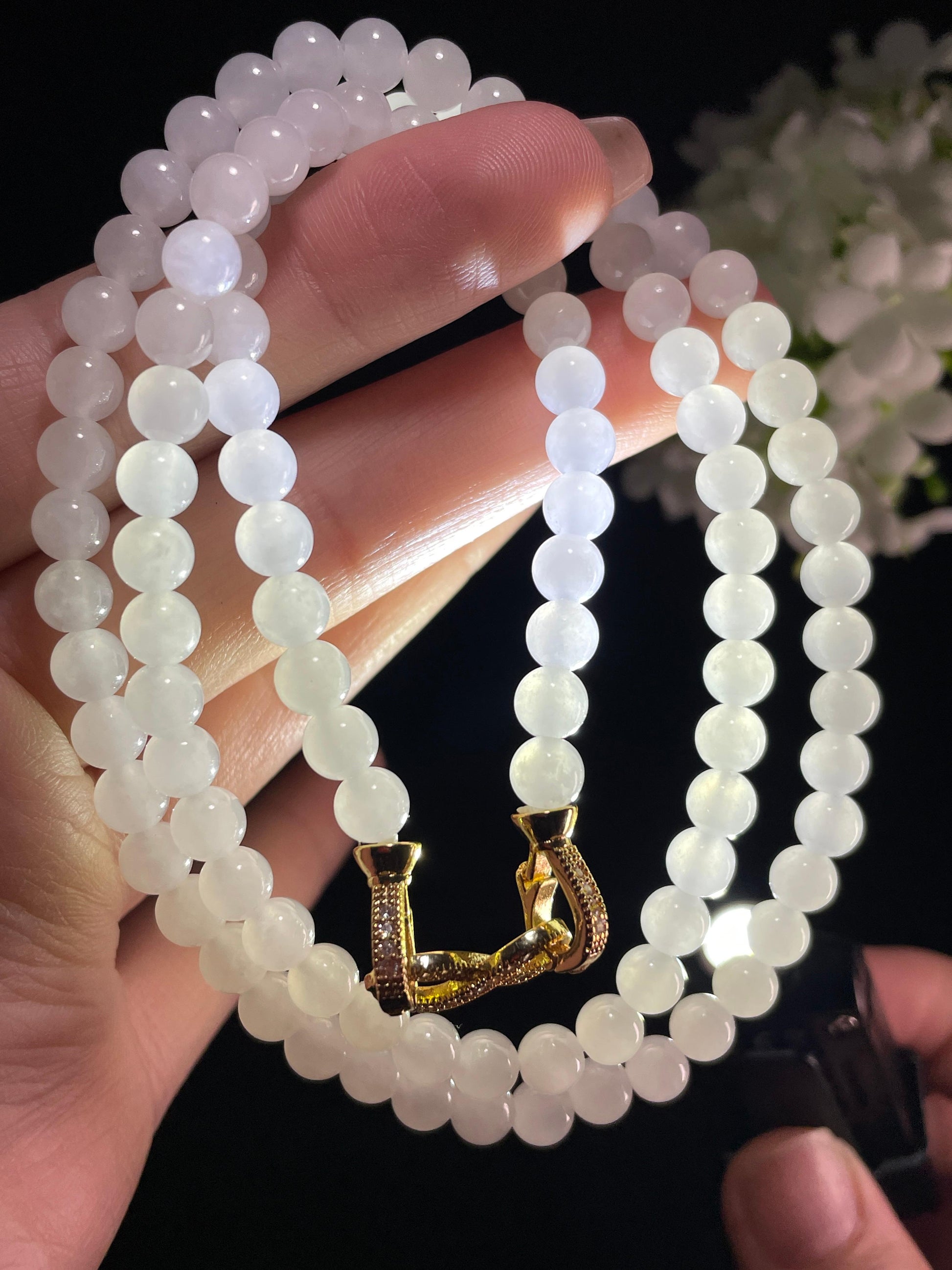 新疆天然和田玉白玉圆珠项链（yc357670）