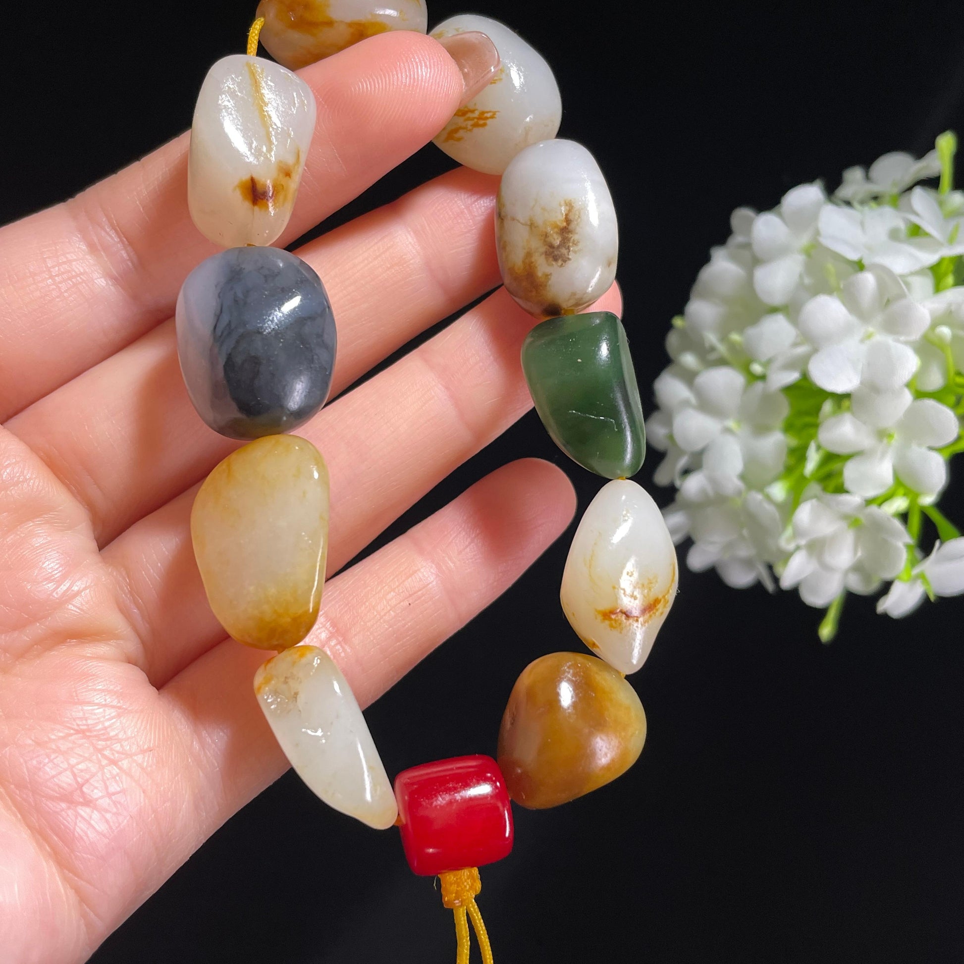 新疆天然和田玉多宝原籽手串（yc382259）