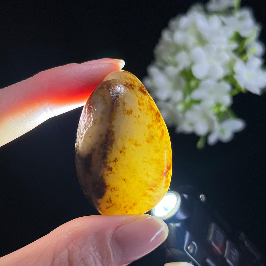 和田玉白玉“玄峰烟峦”洒金黑红皮籽料（yc367854）