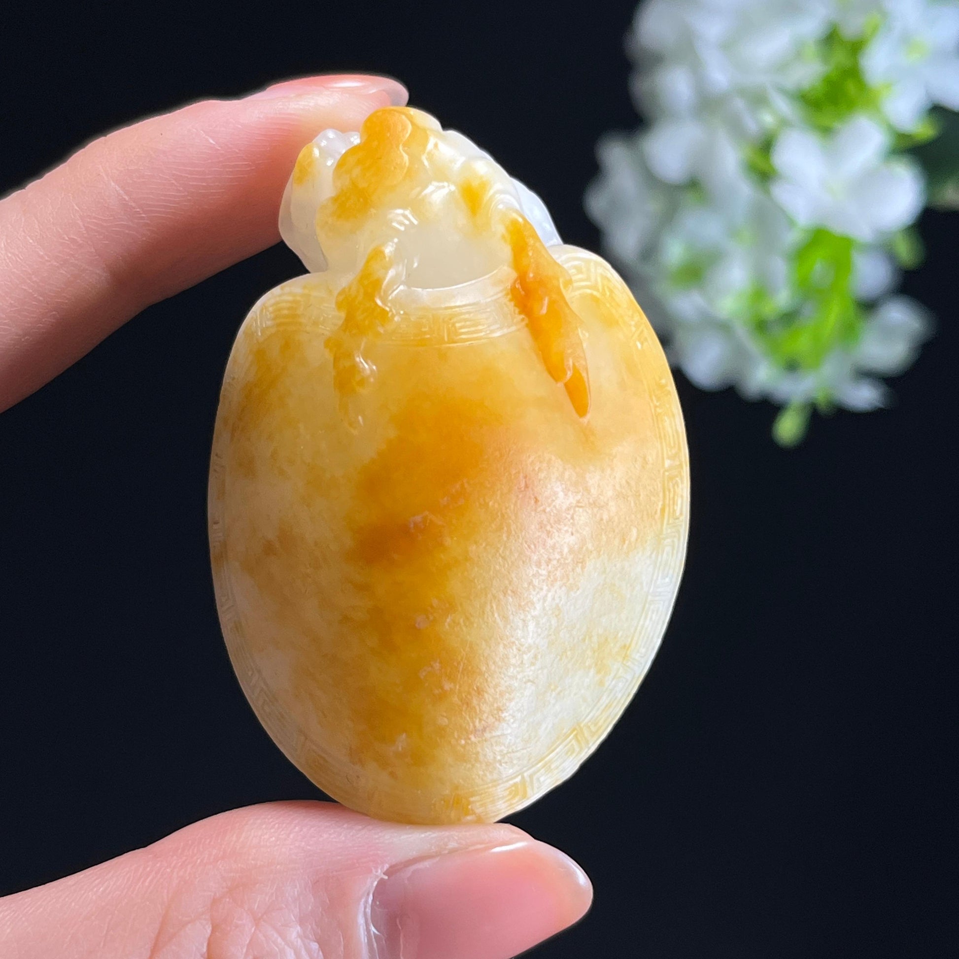 新疆天然和田玉白玉洒金皮龙龟挂件（yc349661）