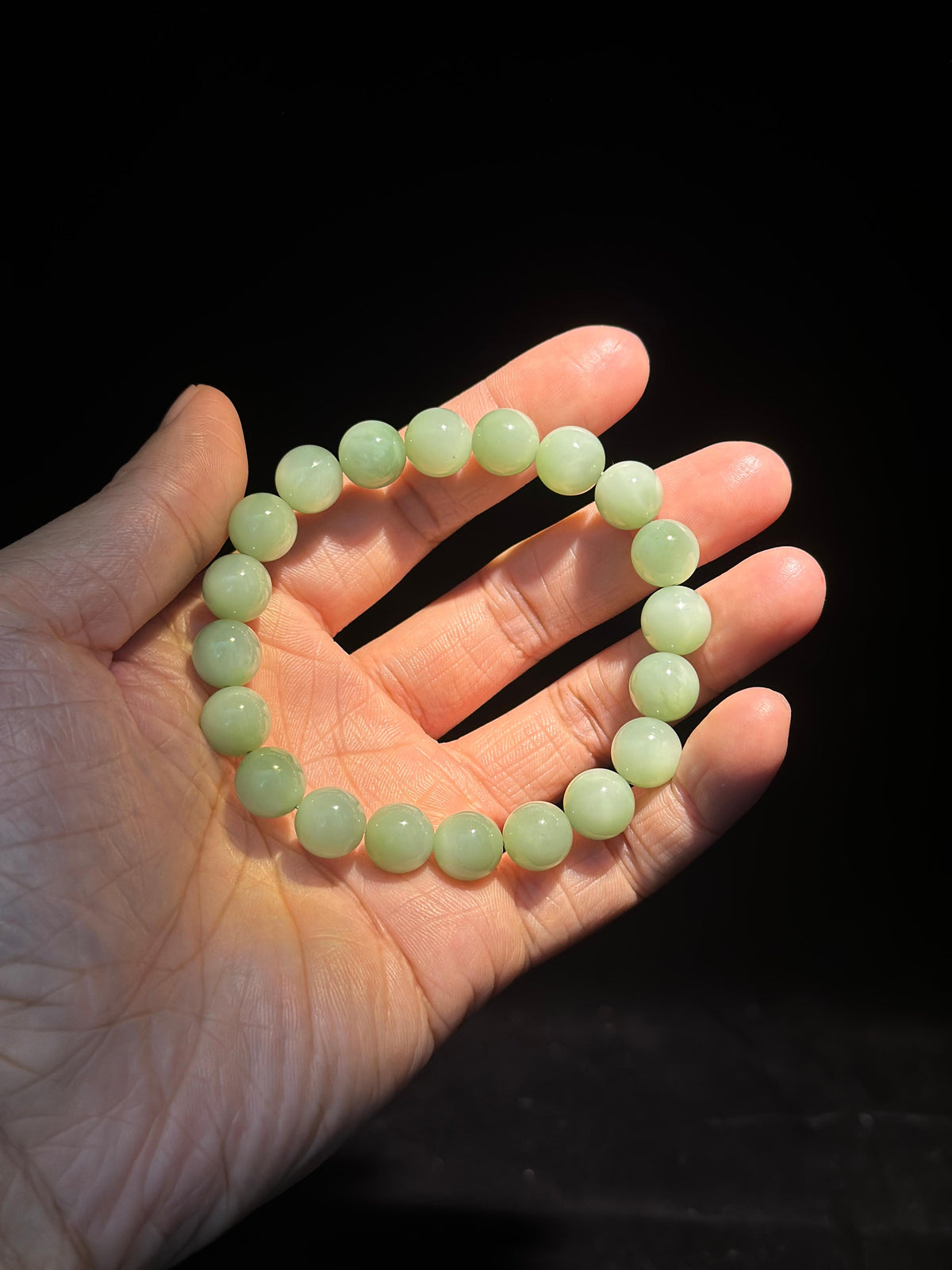 和田玉.浅豆绿圆珠手串(20颗）（yc773358）