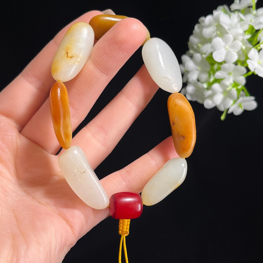 2026.3.31广告流，和田玉白玉黄沁洒金皮原籽手串（yc370051）