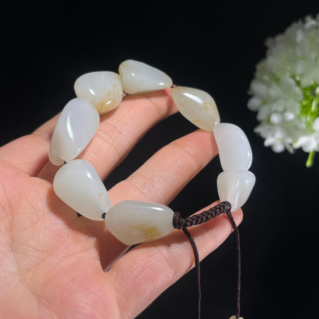 和田玉白玉淡洒金皮原籽手串（yc388373）