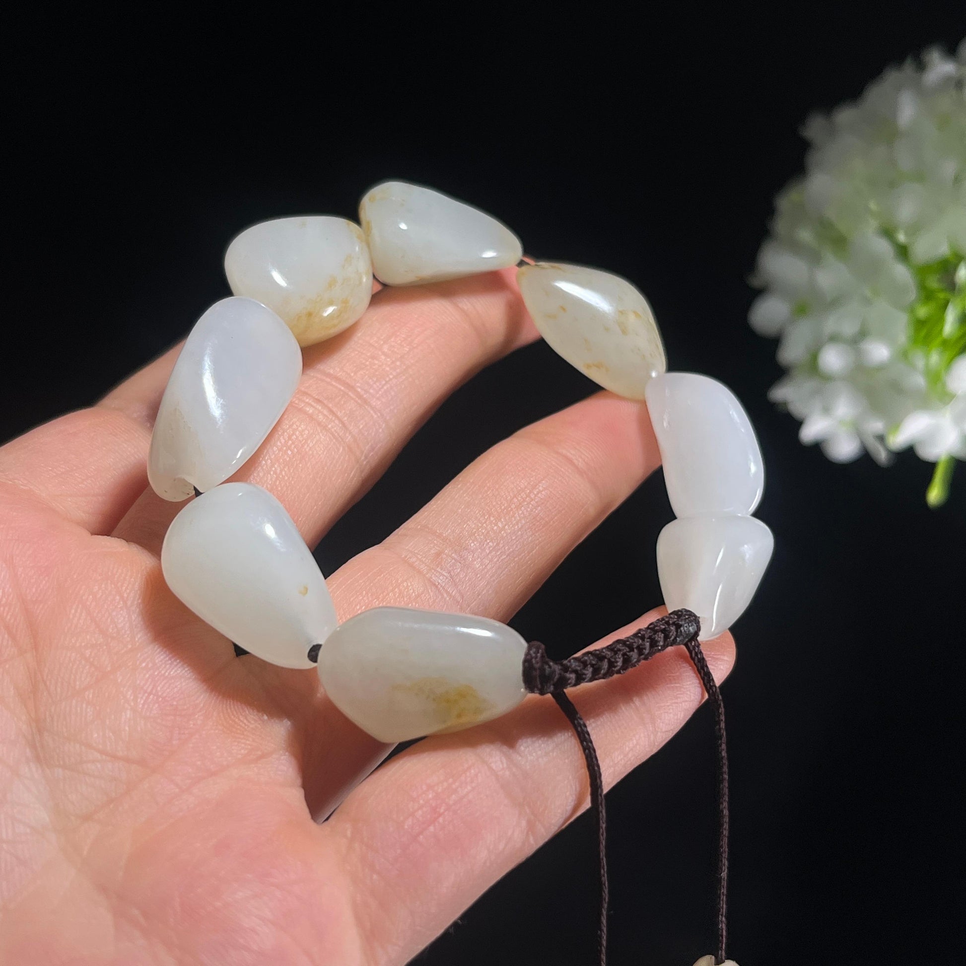 和田玉白玉淡洒金皮原籽手串（yc388373）