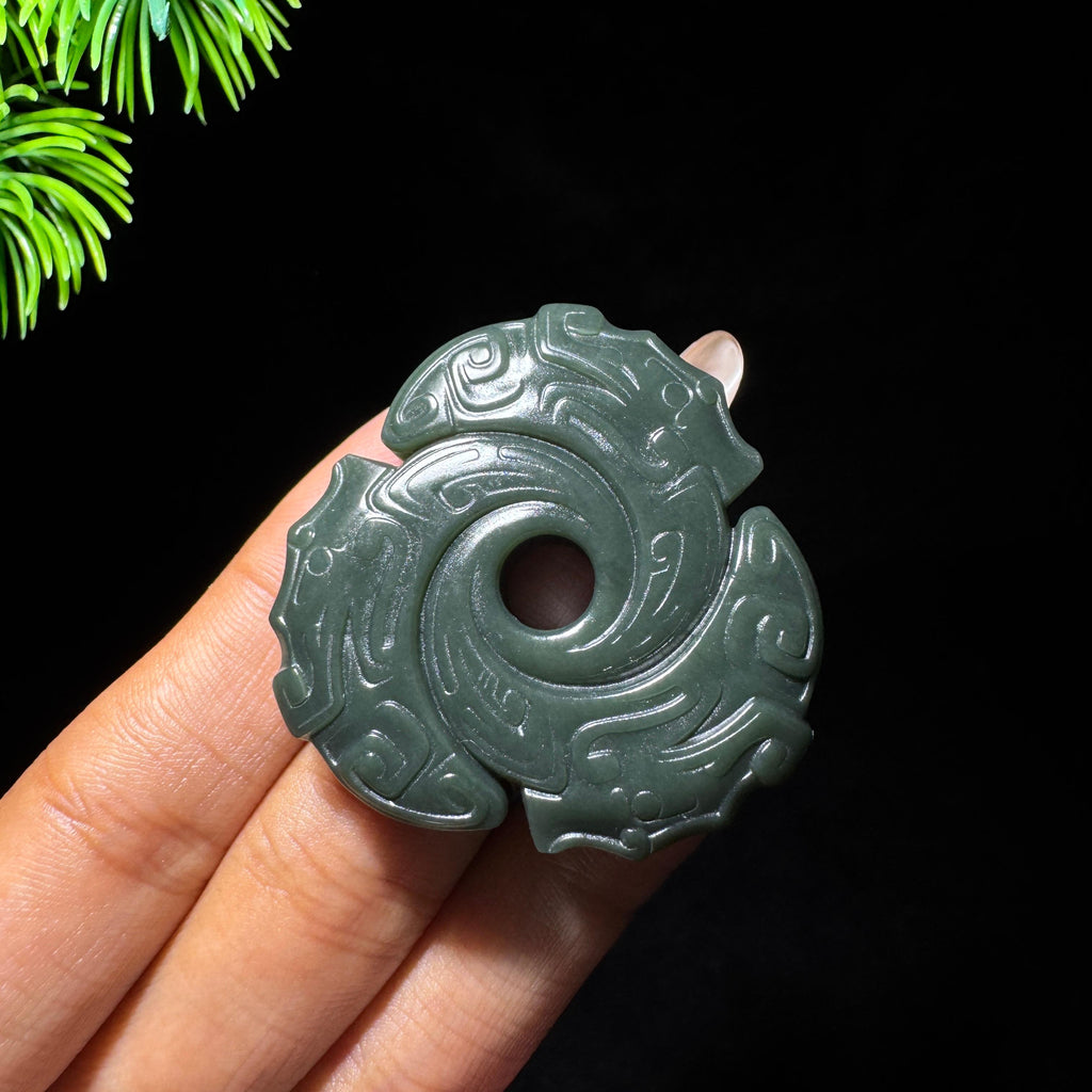 和田玉山料沙枣青仿古玉璇玑（yc727191）