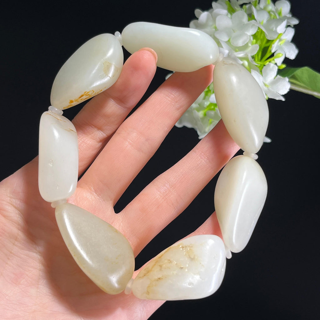 和田玉白玉青白玉洒金皮籽料原籽手串（yc347363）
