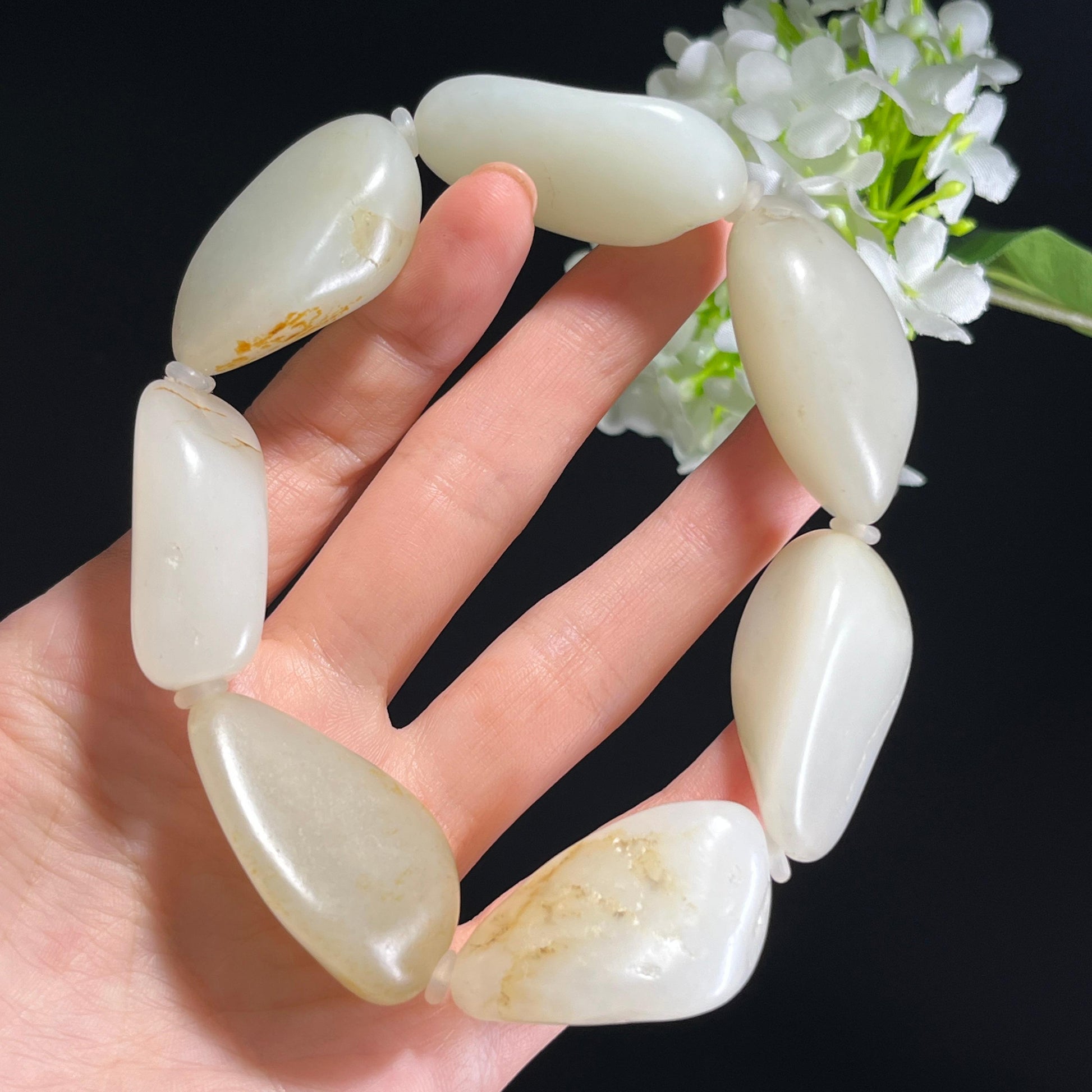 和田玉白玉青白玉洒金皮籽料原籽手串（yc347363）