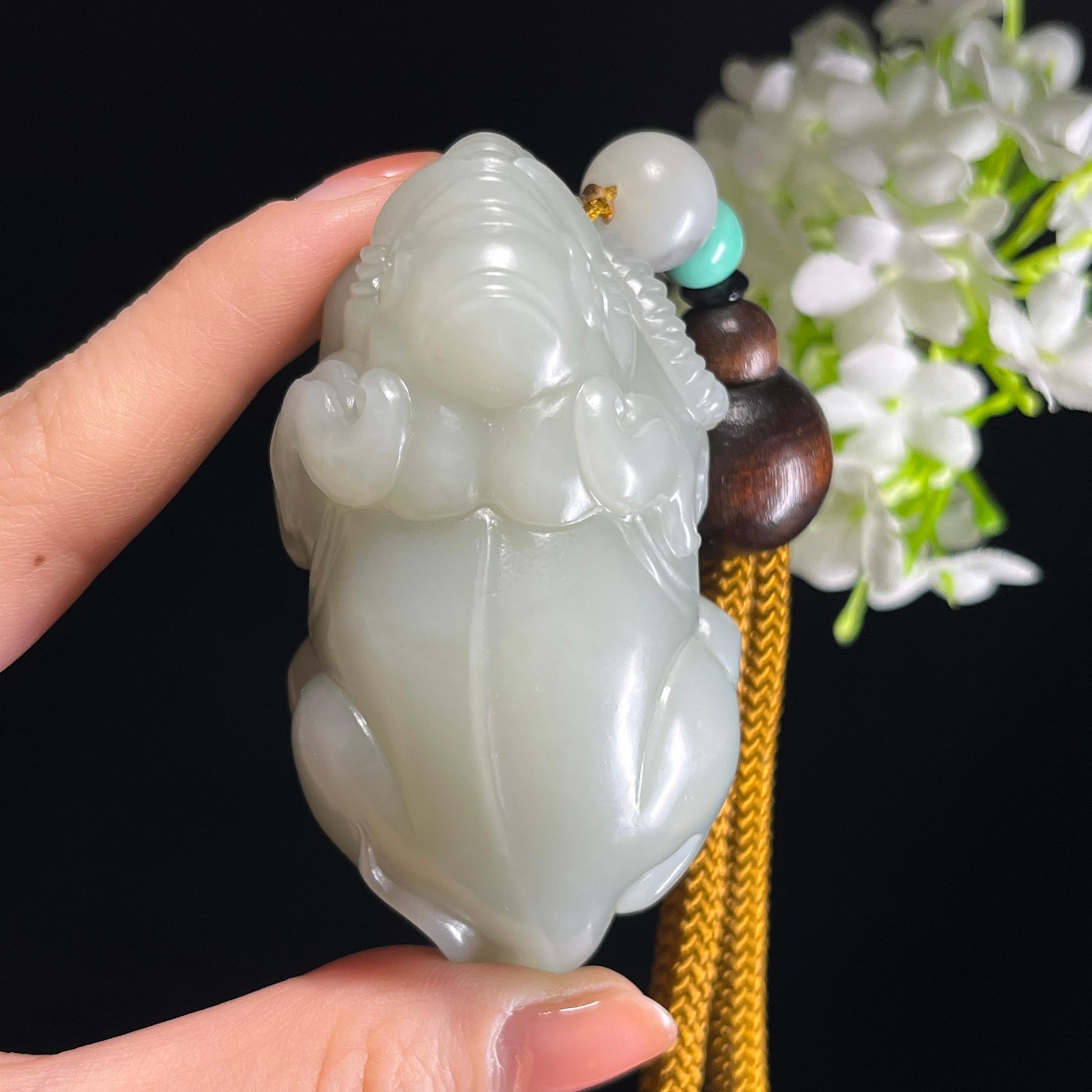 日常视频料，和田玉青白玉“万象更新”象雕刻把件（yc349562）