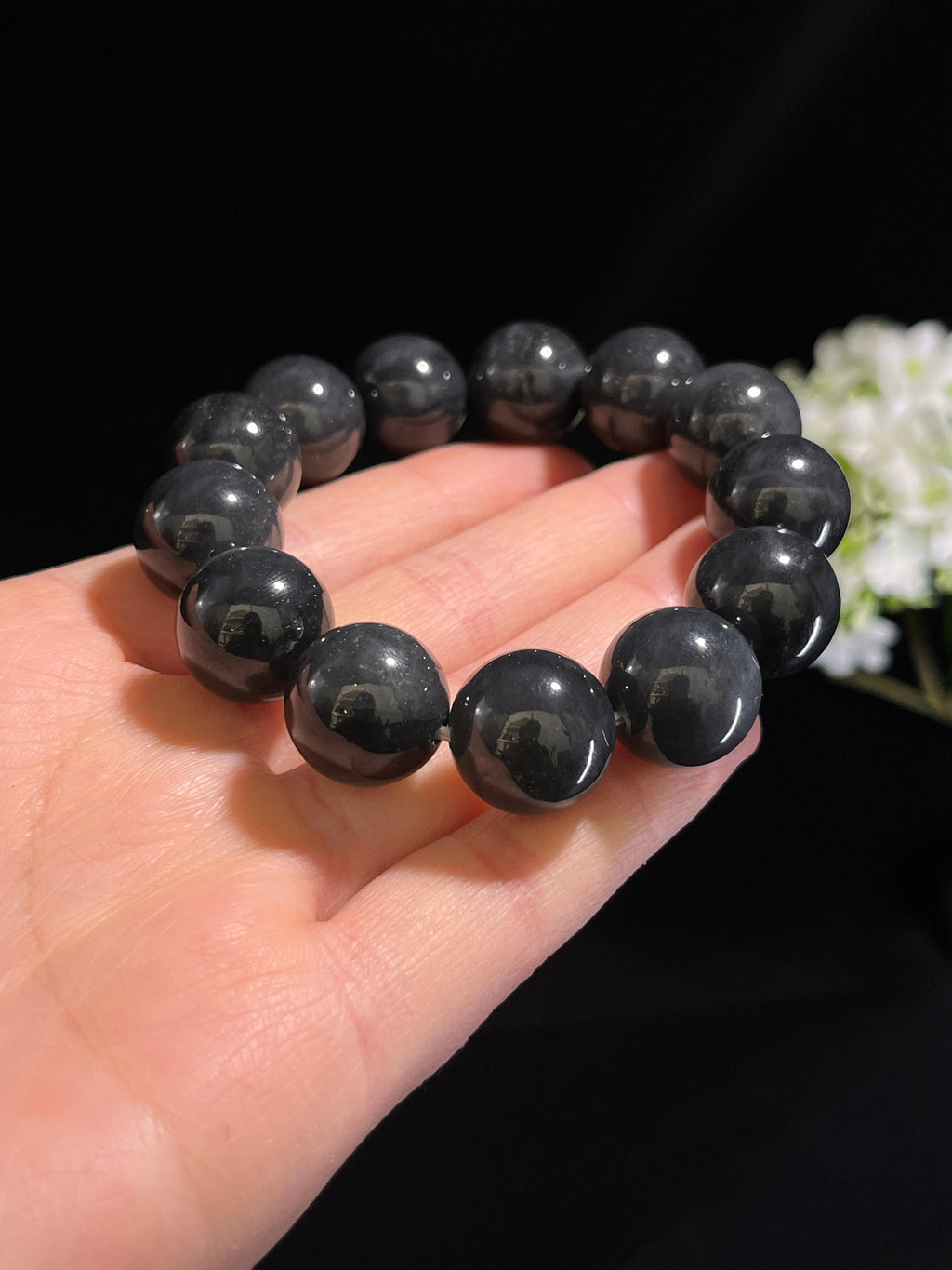 和田玉青花圆形珠手串（卡16）（yc254943）