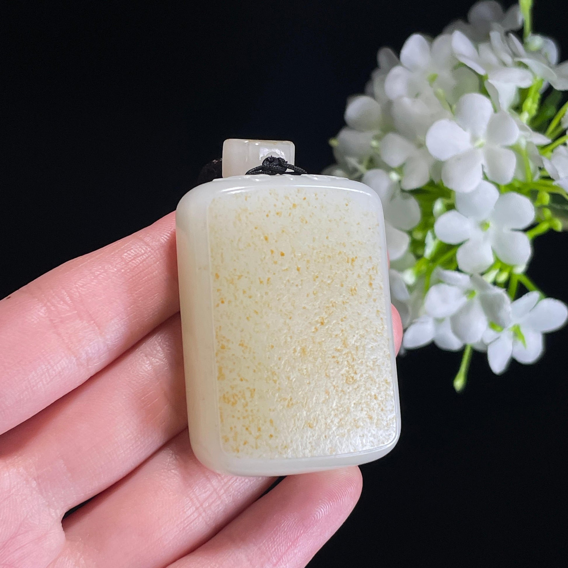 和田玉白玉籽料满皮洒金无事牌（yc325517）