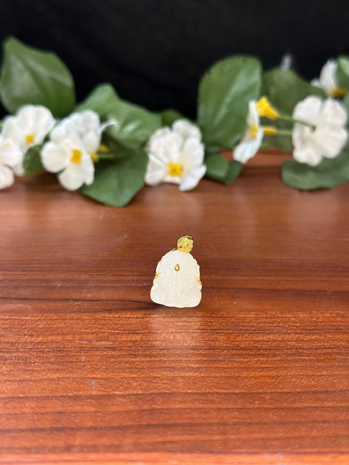 和田玉设计款18K金白玉象神吊坠（yc726053）