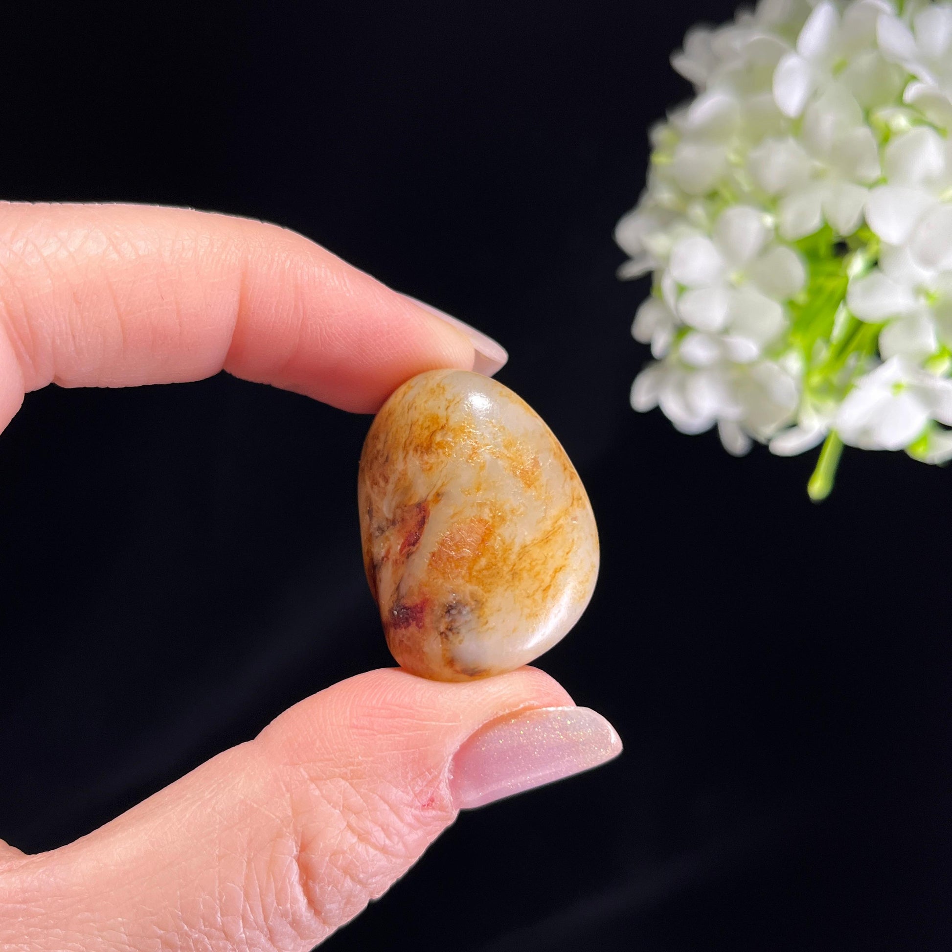 和田玉白玉“寒林横秋”秋梨皮洒红皮籽料（yc354489）