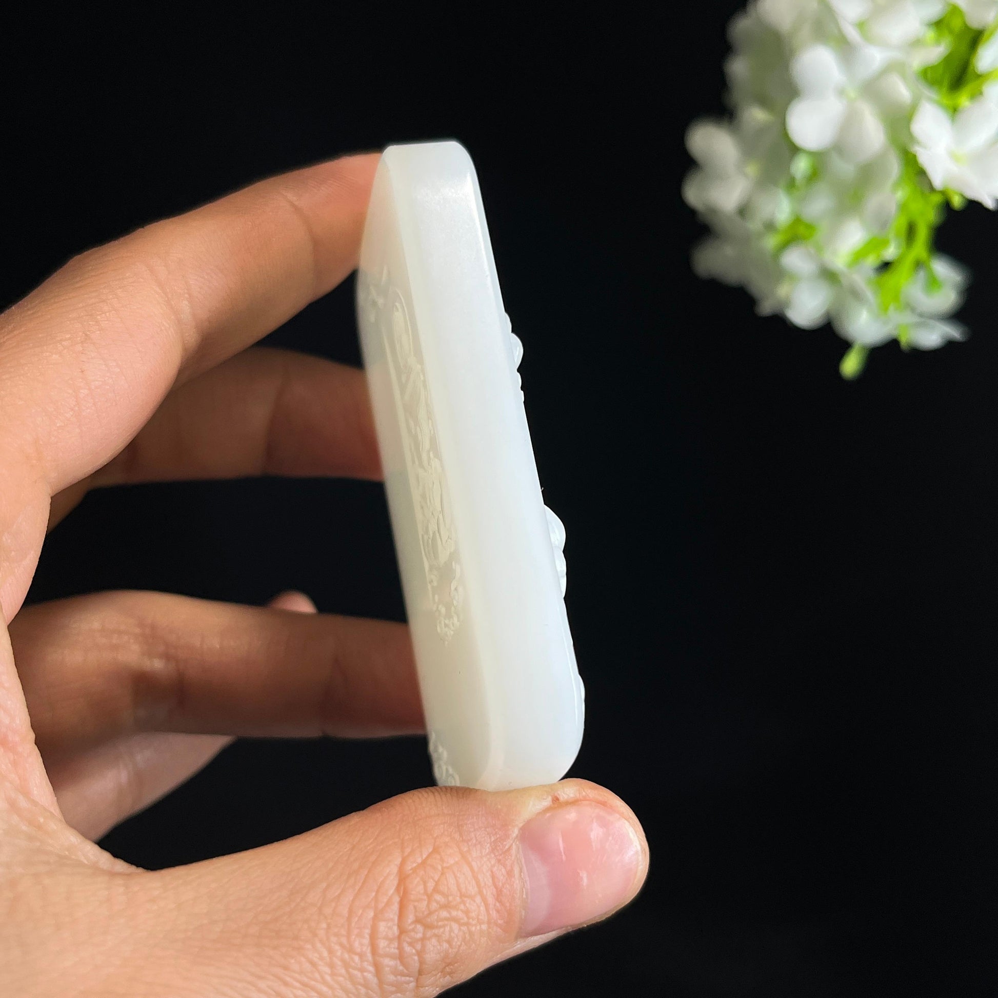 和田玉羊脂白玉“莲台行愿”普贤雕刻挂件（yc349412）