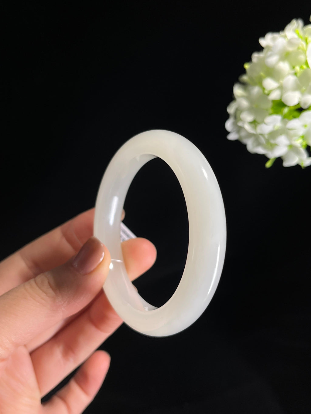 新疆天然和田玉“月凝霜”白玉手镯（卡55）（yc277849）