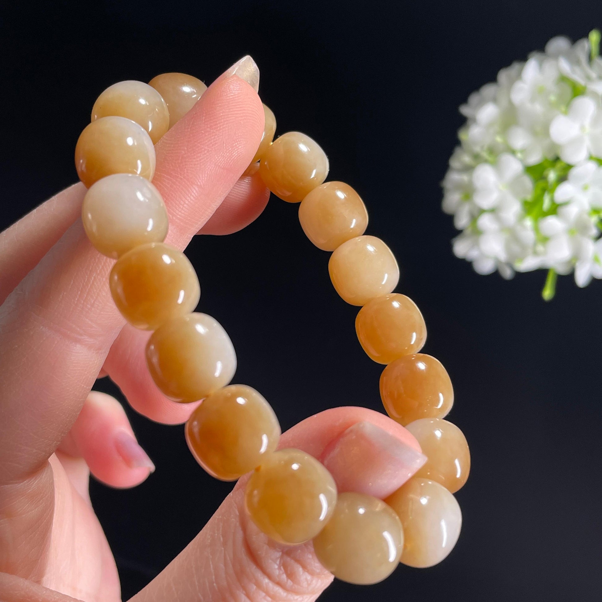 和田玉糖白玉“浅秋来信”老型珠手串（yc332119）