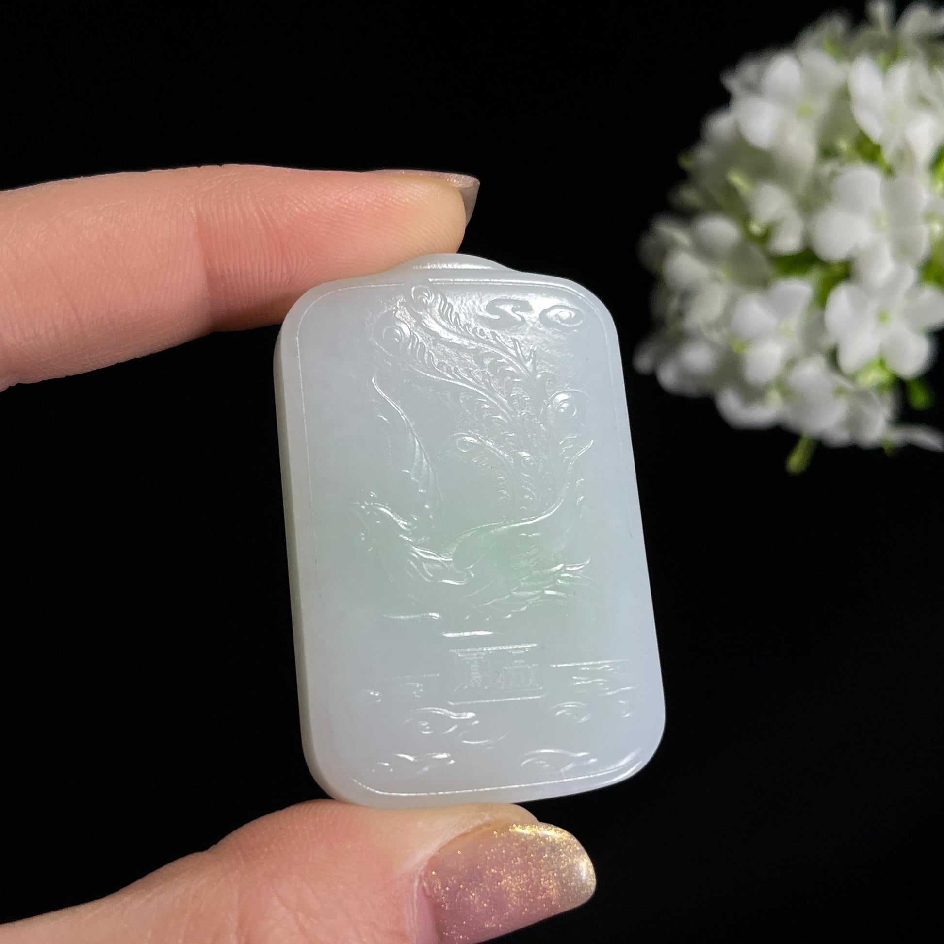 新疆天然和田玉白玉“白凤鱼跃”雕刻挂件（yc301736）