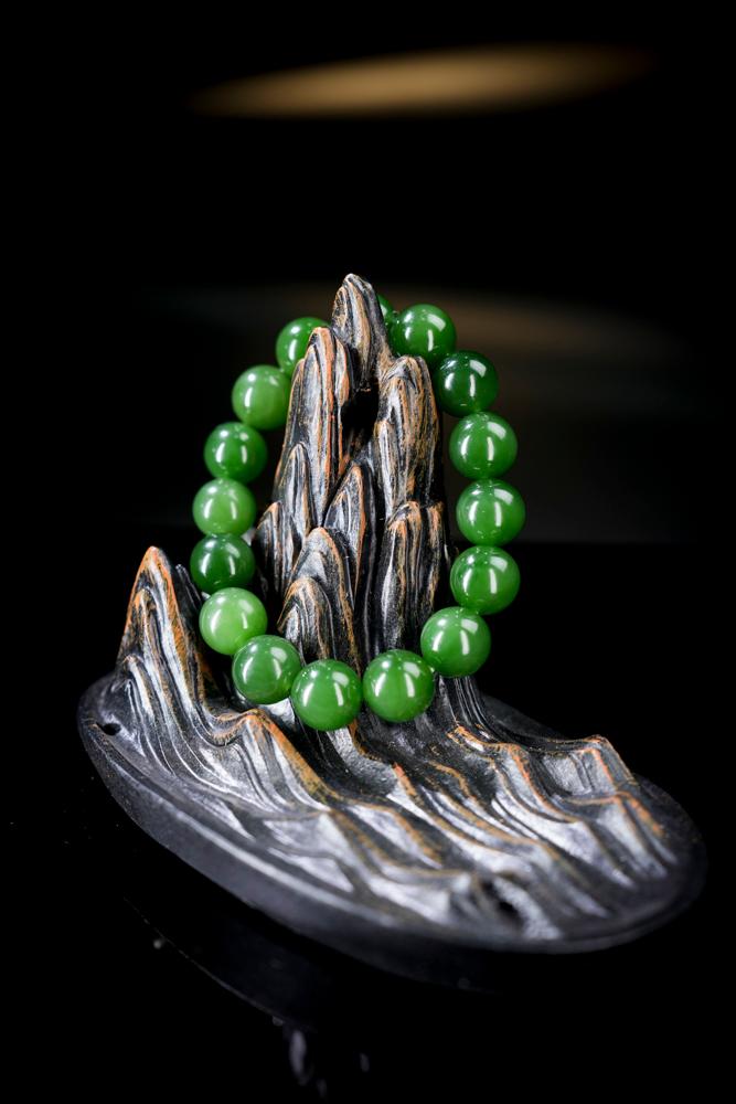 和田玉碧玉圆珠手串（卡13）（yc253307）