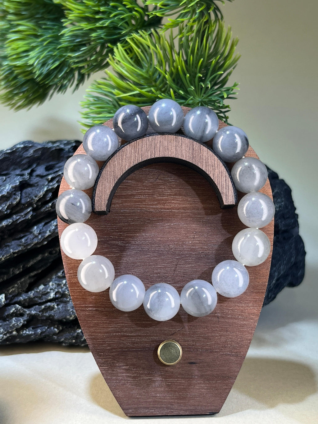 和田玉青花渐变圆形珠手串（12卡）（yc222816）