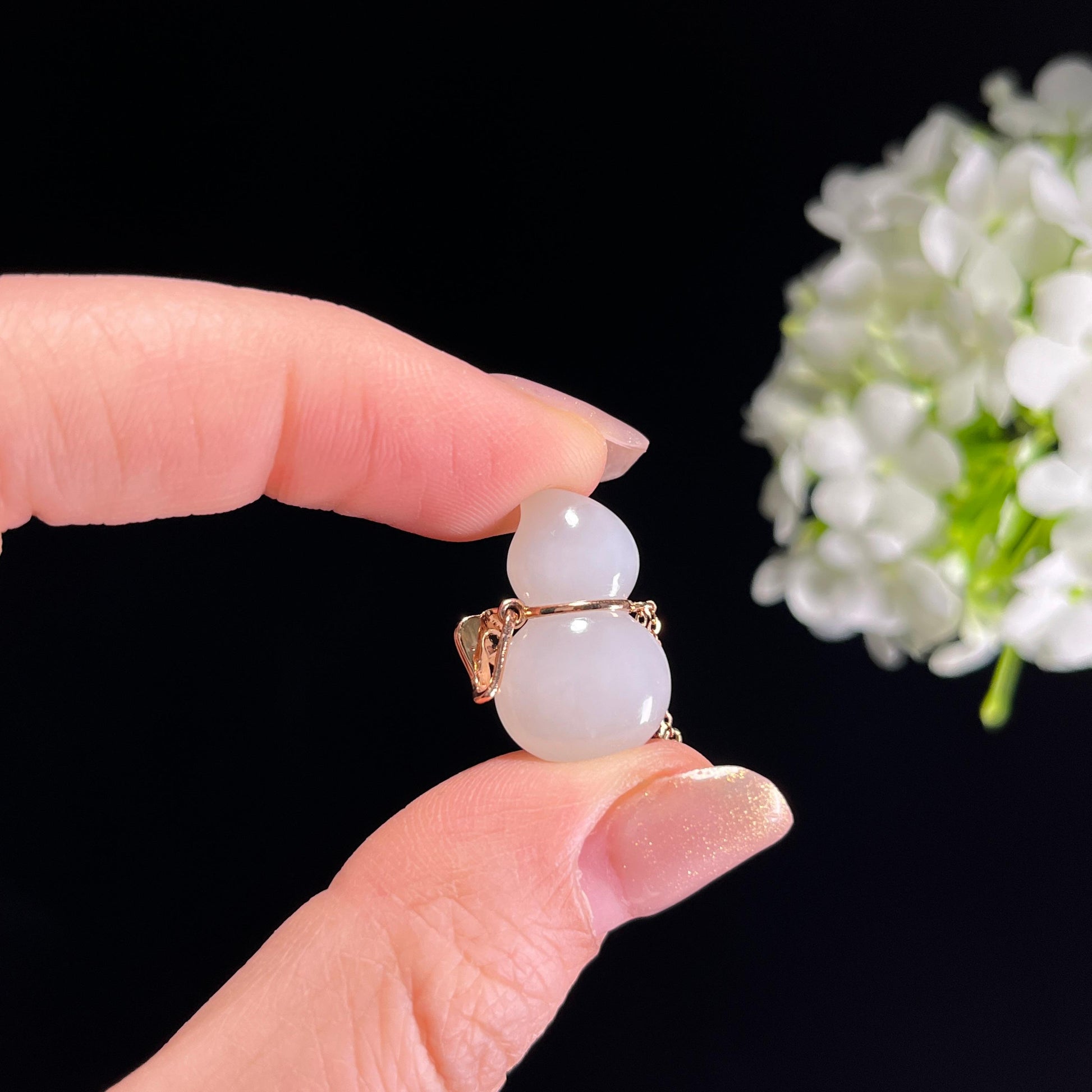 新疆天然和田玉羊脂白玉18K金镶玉葫芦挂件（yc351493）