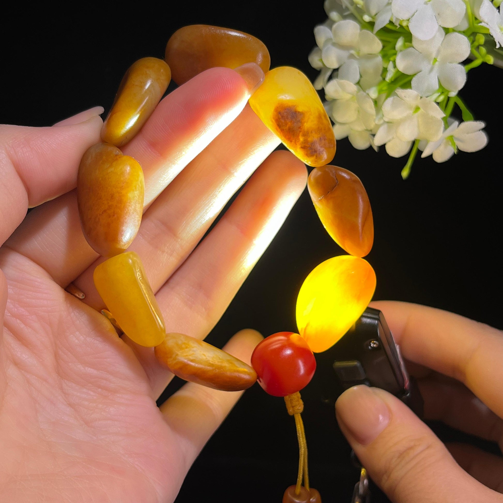和田玉黄沁红沁原籽手串（yc381638）
