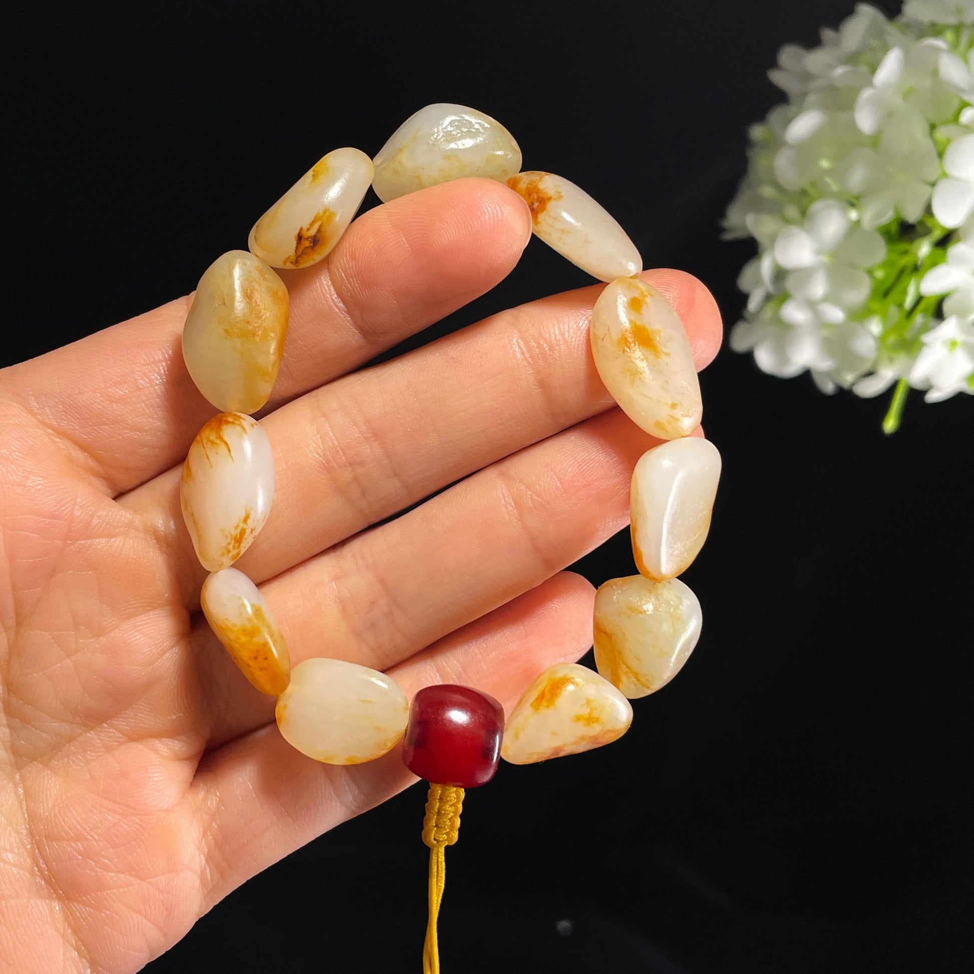 和田玉白玉青白玉洒金皮红皮白肉原籽手串（yc355770）
