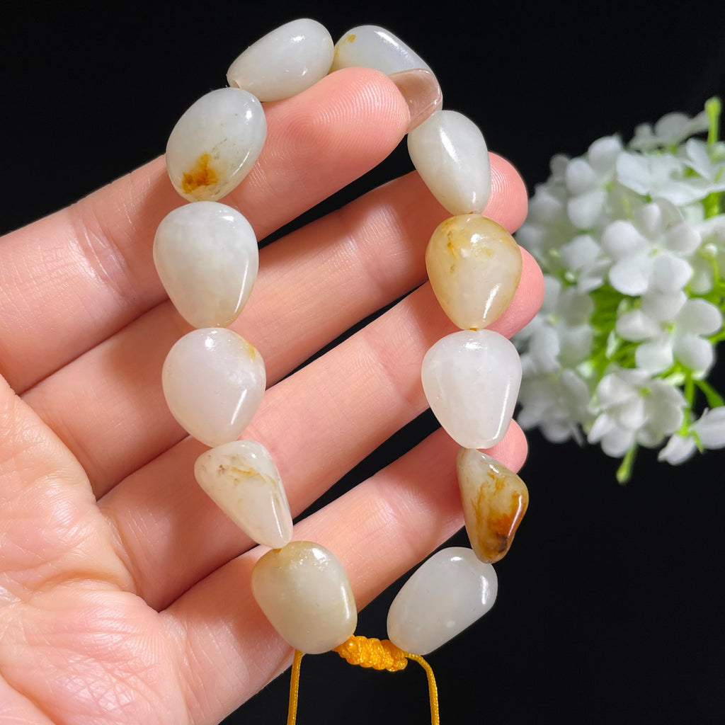 和田玉白玉洒金皮红皮原籽手串（yc382277）