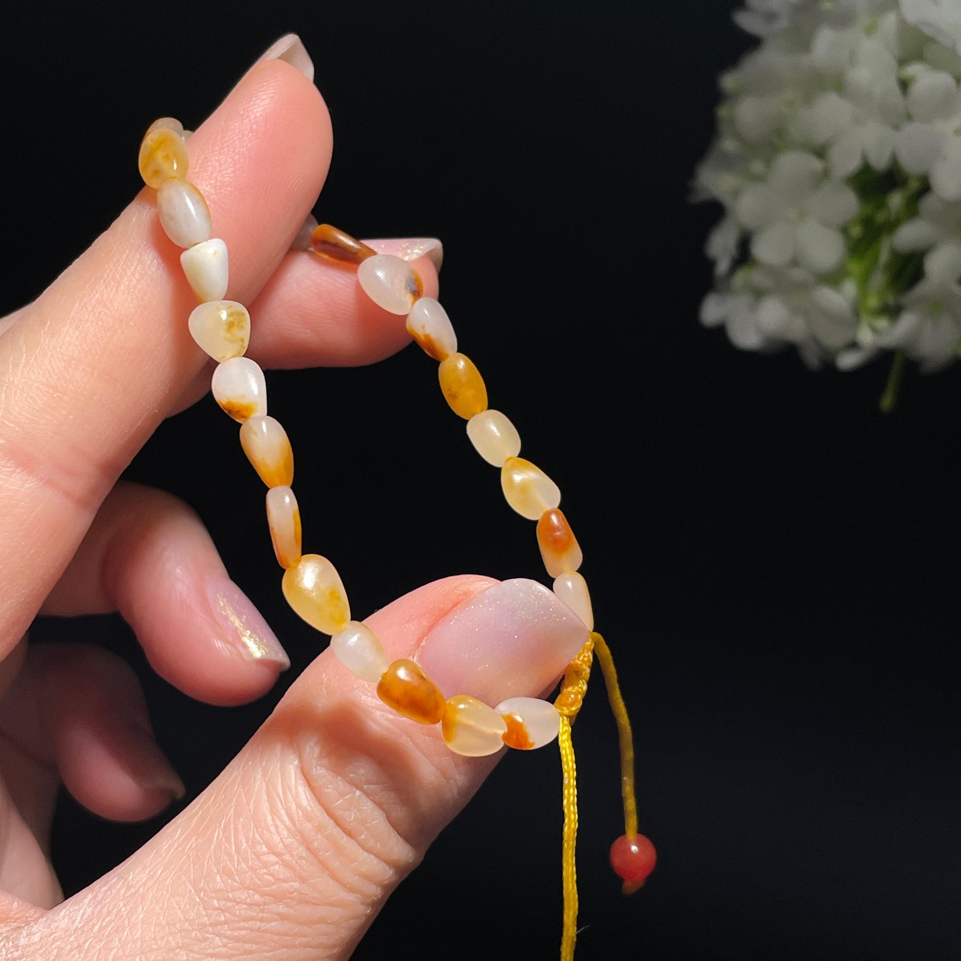 新疆天然和田玉红皮白肉原籽手串（yc355864）