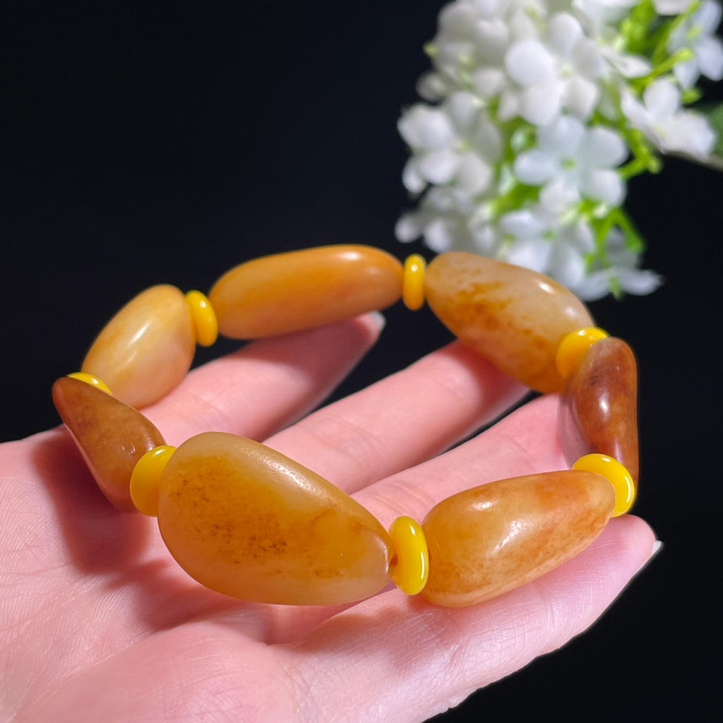 和田玉黄沁红沁籽料原籽手串（yc337853）