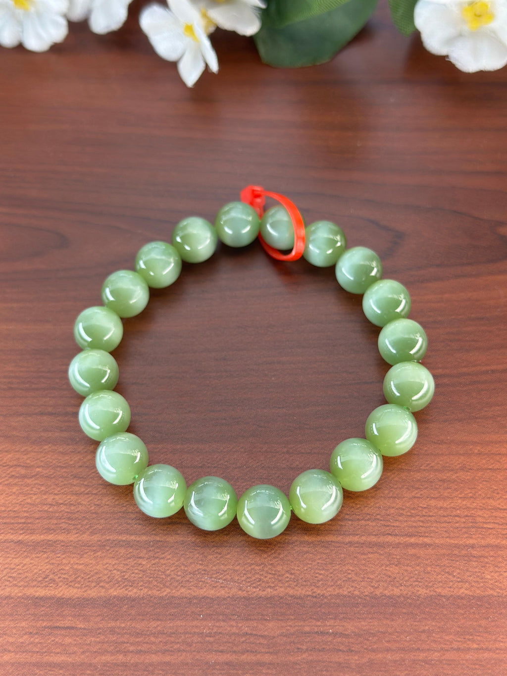 和田玉精品碧玉猫眼圆珠手串（17颗）（yc711402）