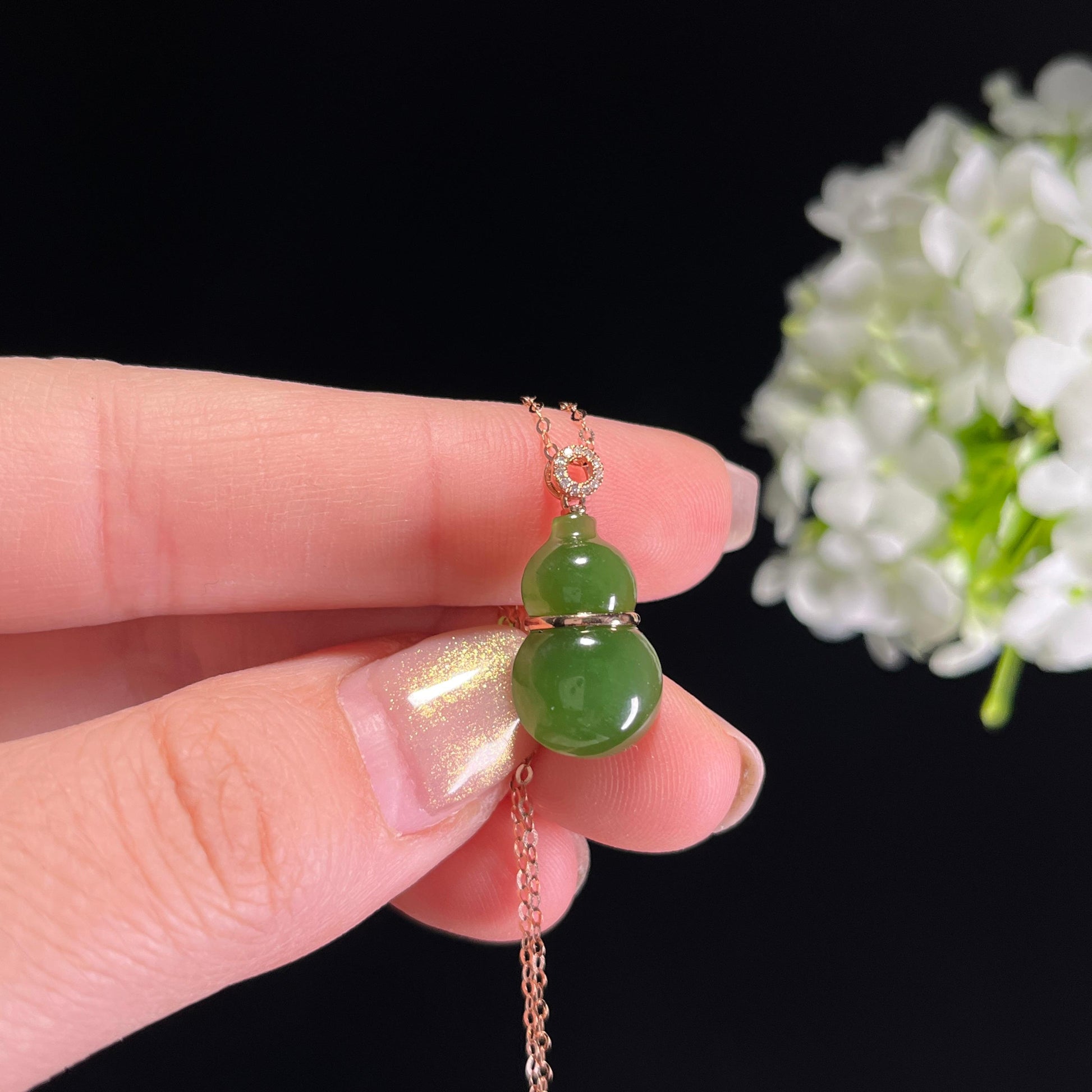 新疆天然和田玉18K金镶碧玉葫芦（yc351477）