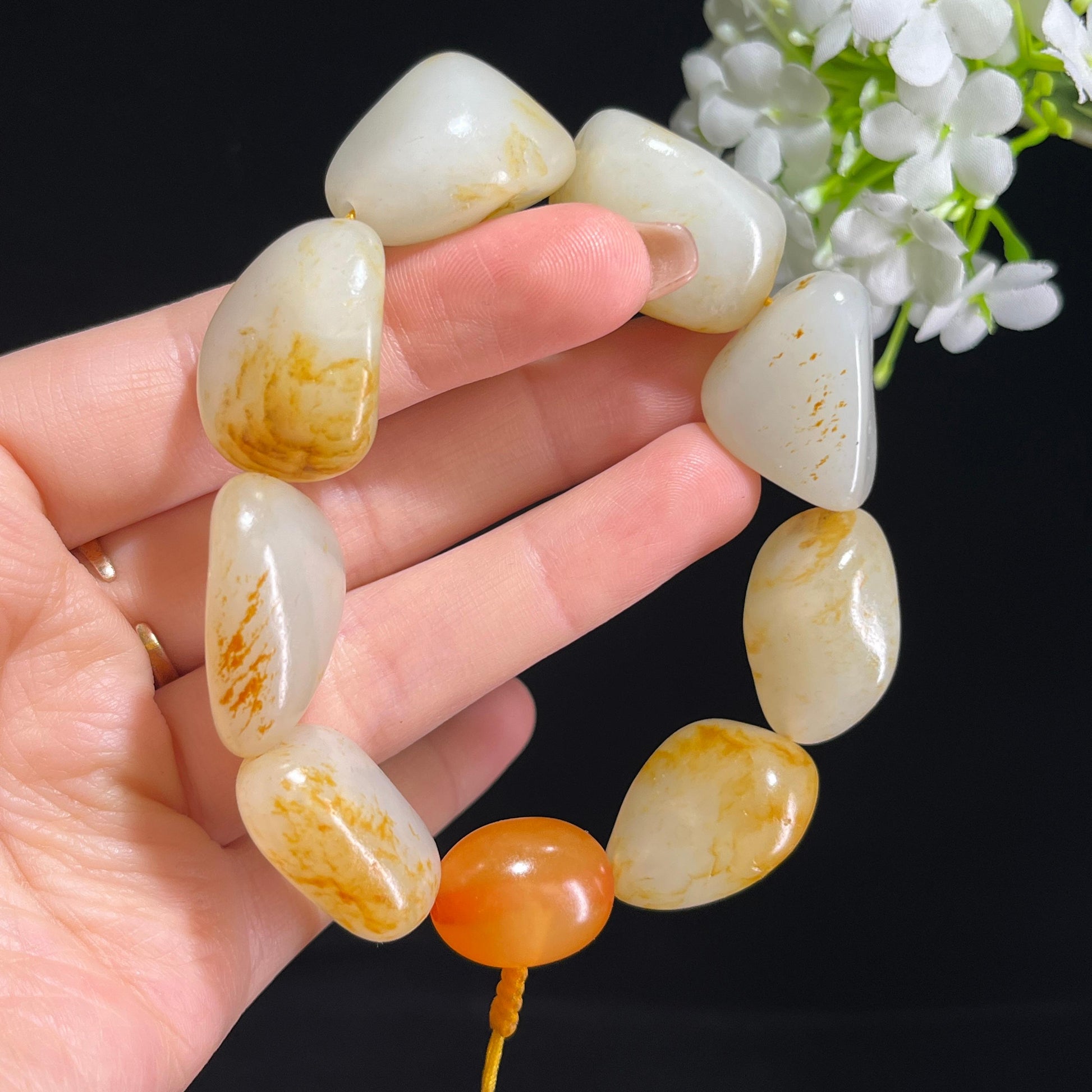 和田玉白玉洒金皮红皮原籽手串（yc381699）