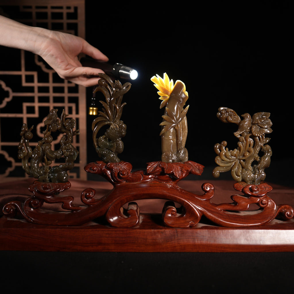 和田玉糖料梅兰竹菊四君子摆件（yc447686）
