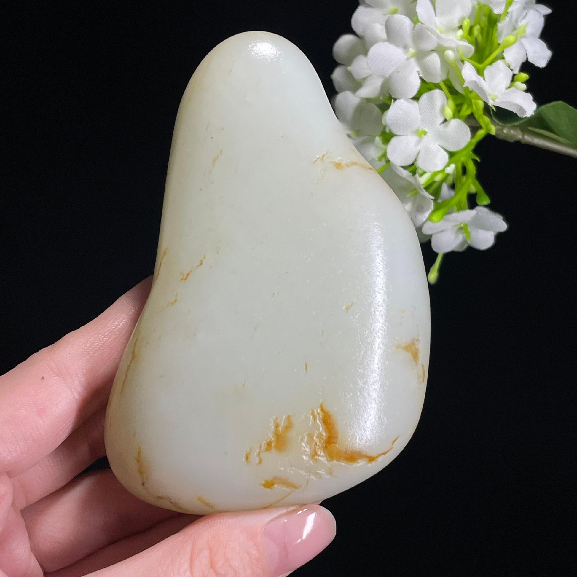 和田玉高青白洒金皮“山月照雪”籽料原石（yc310228）