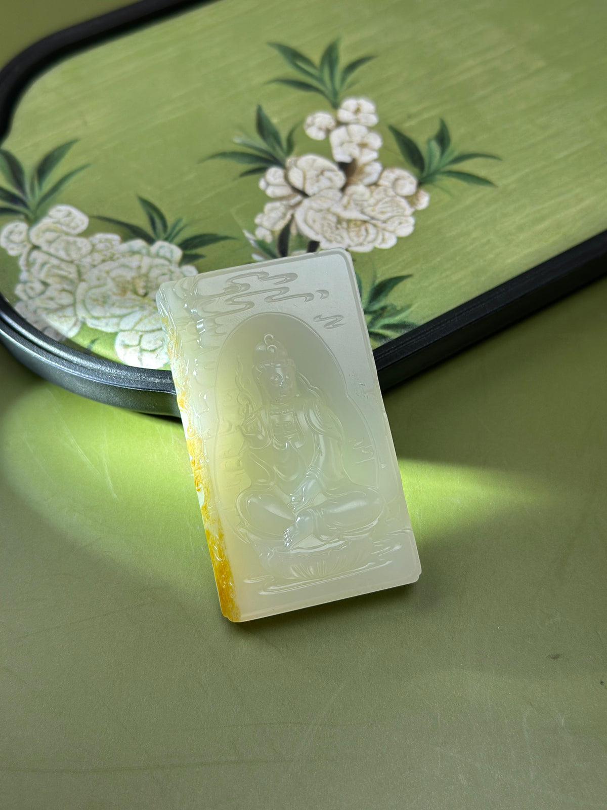 臻品新疆和田玉白玉洒金皮籽料观音玉牌挂件（yc765469）