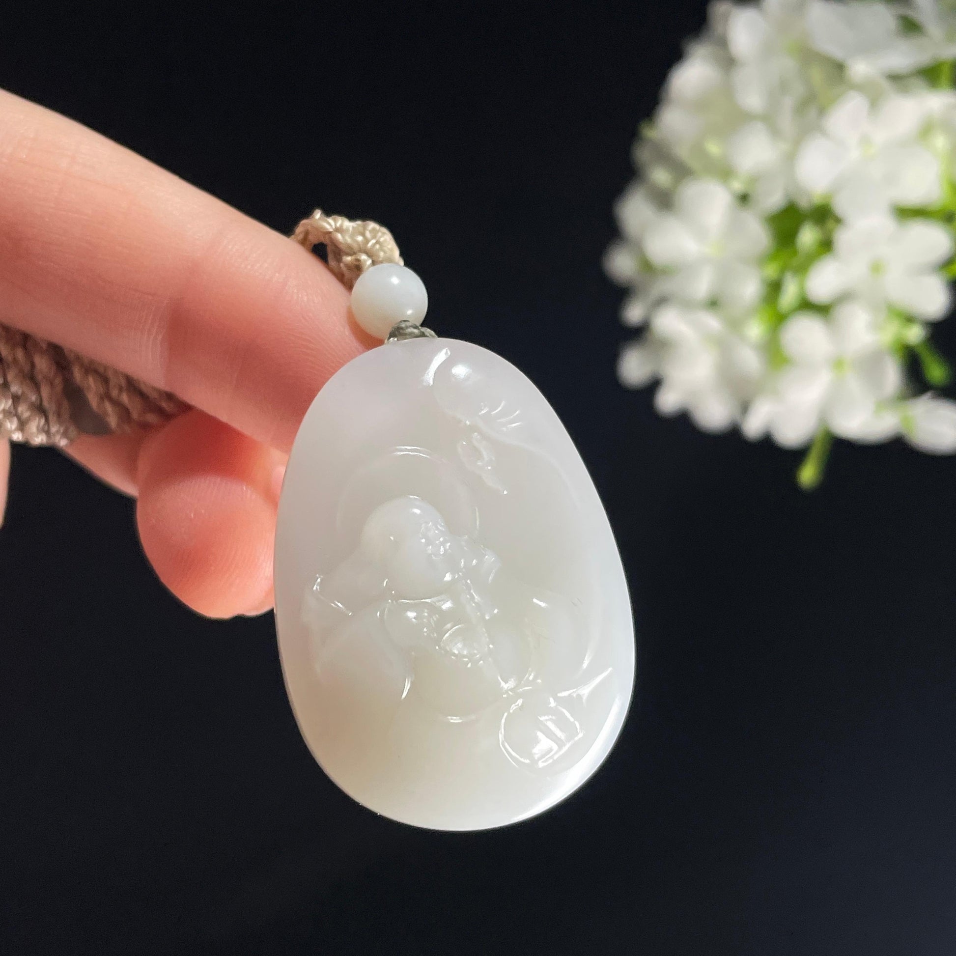 和田玉米达料白玉弥勒佛挂件（yc385498）