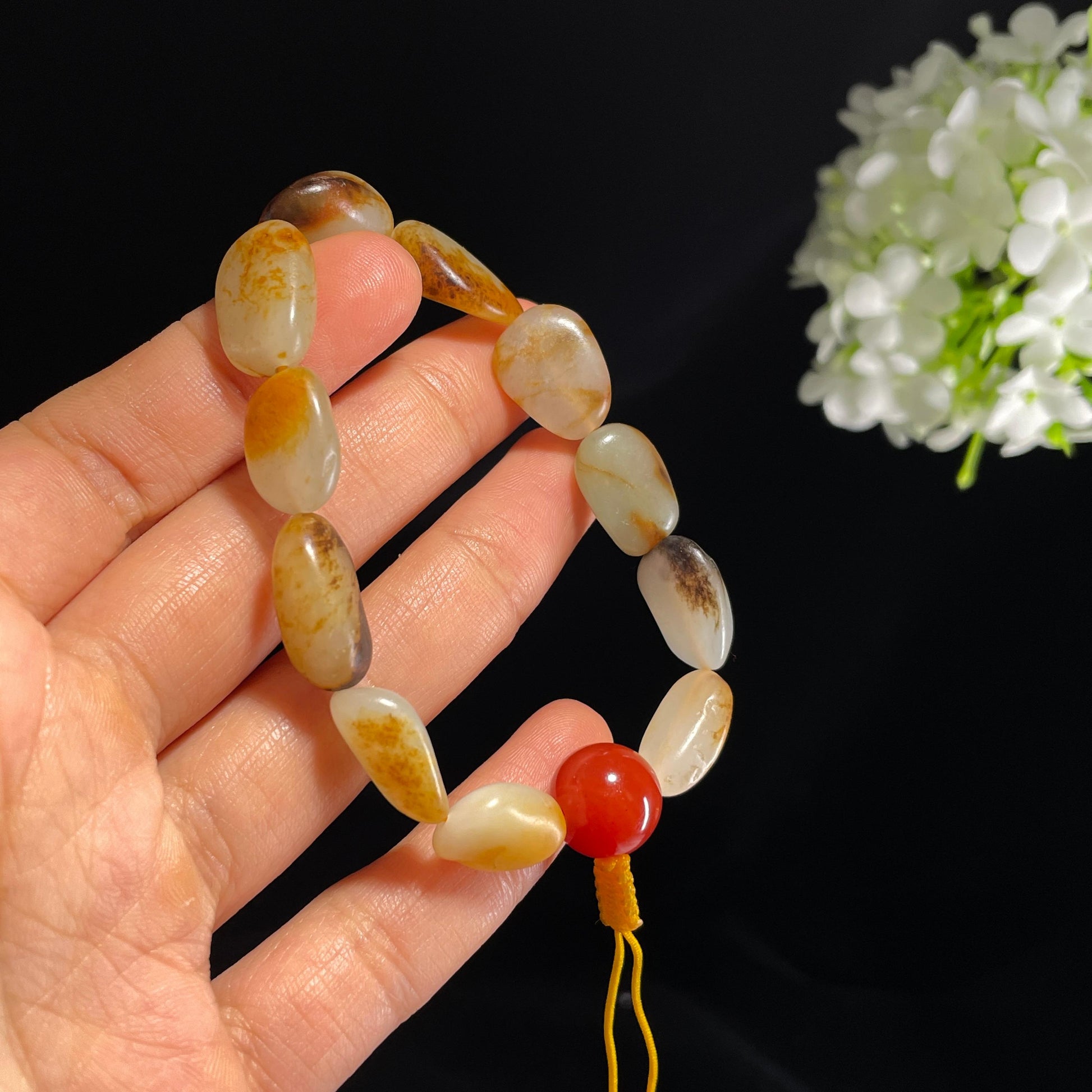 和田玉白玉青白玉洒金皮红皮黑皮原籽手串（yc355789）