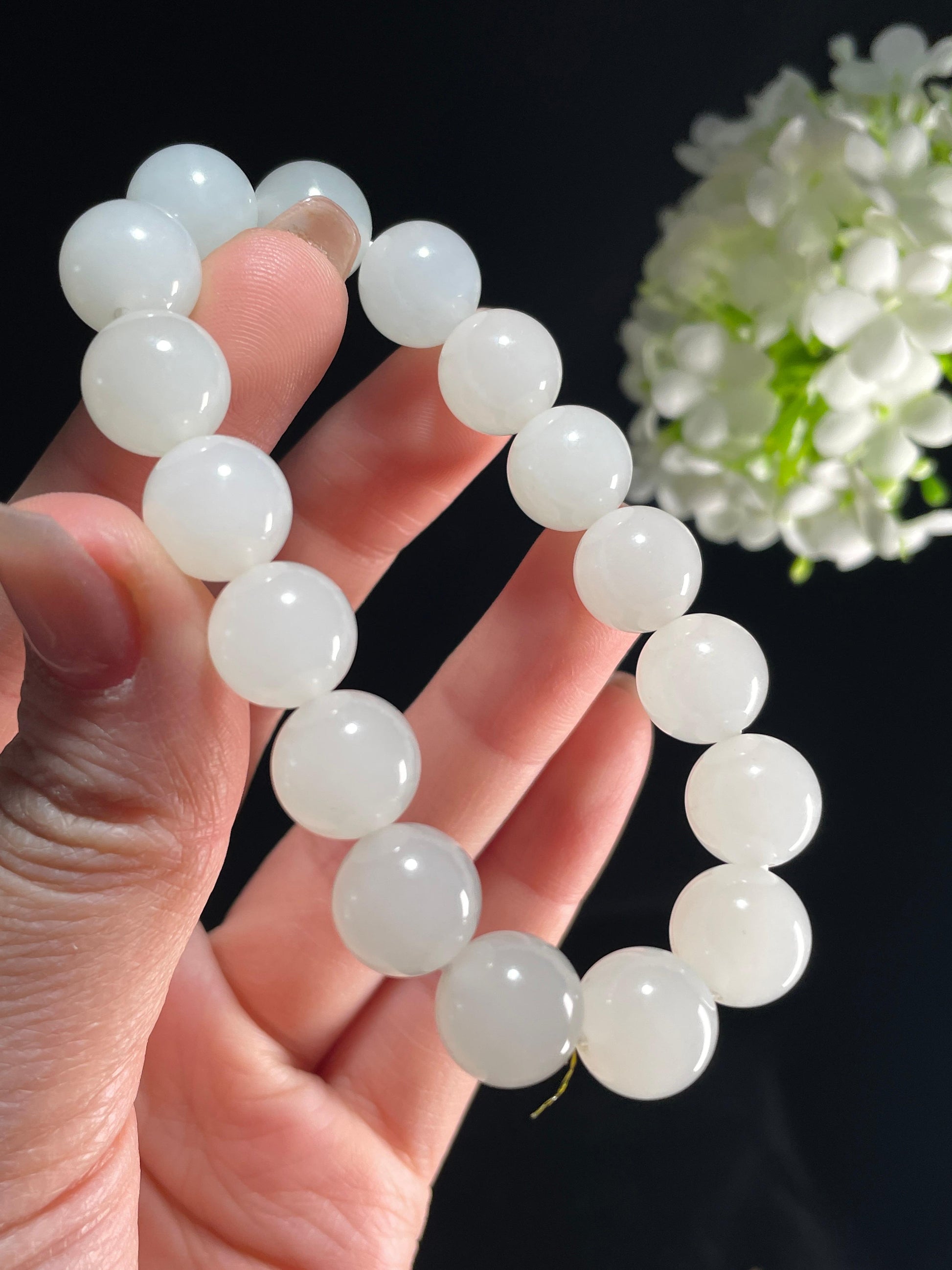 新疆天然和田玉白玉圆珠手串（yc357652）
