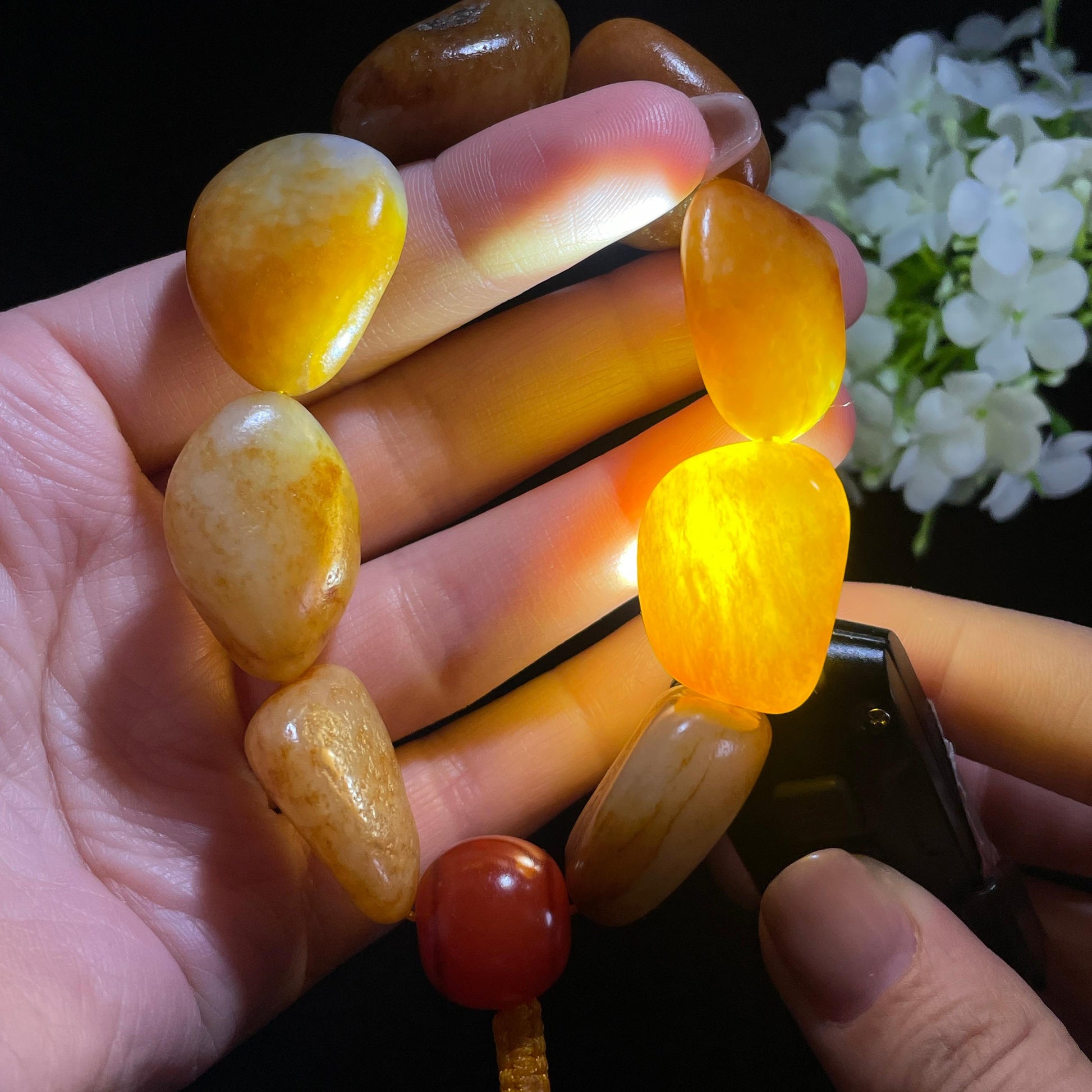 和田玉红皮白肉原籽手串（yc381857）