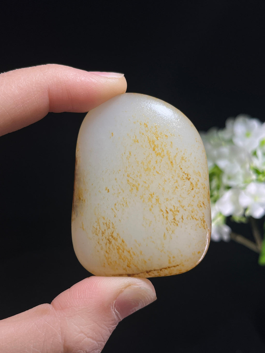 新疆和田玉收藏级羊脂白玉洒金皮籽料原石（yc253651）