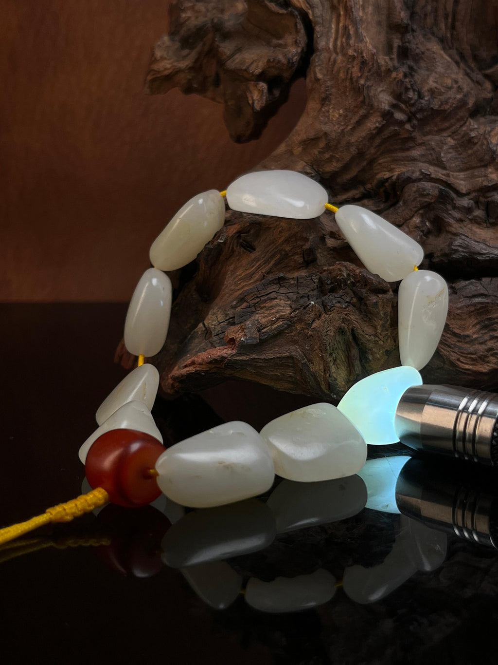 新疆天然和田玉白玉籽料原石手串随型无修（yc229208）