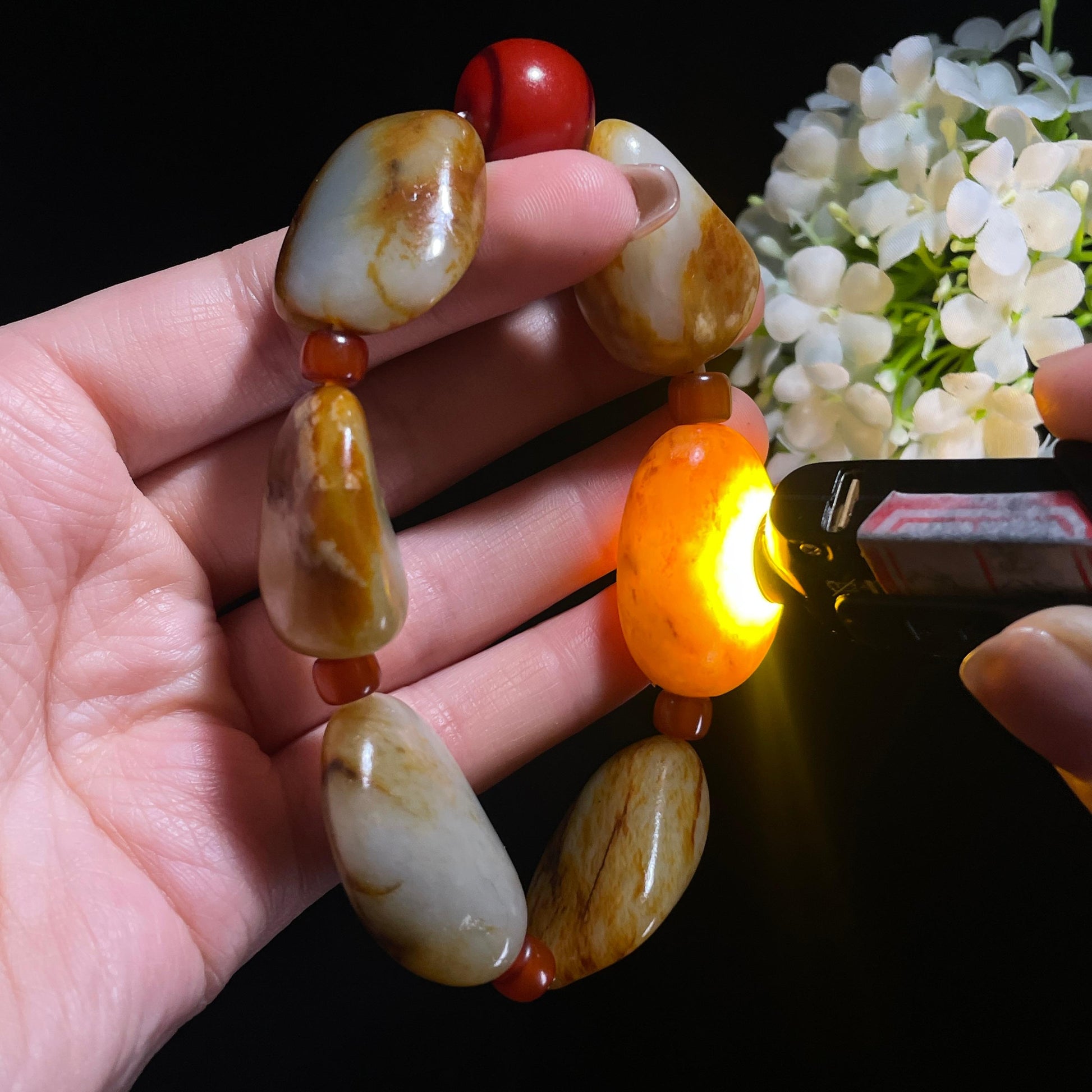 新疆和田玉天然原籽手串（yc381868）