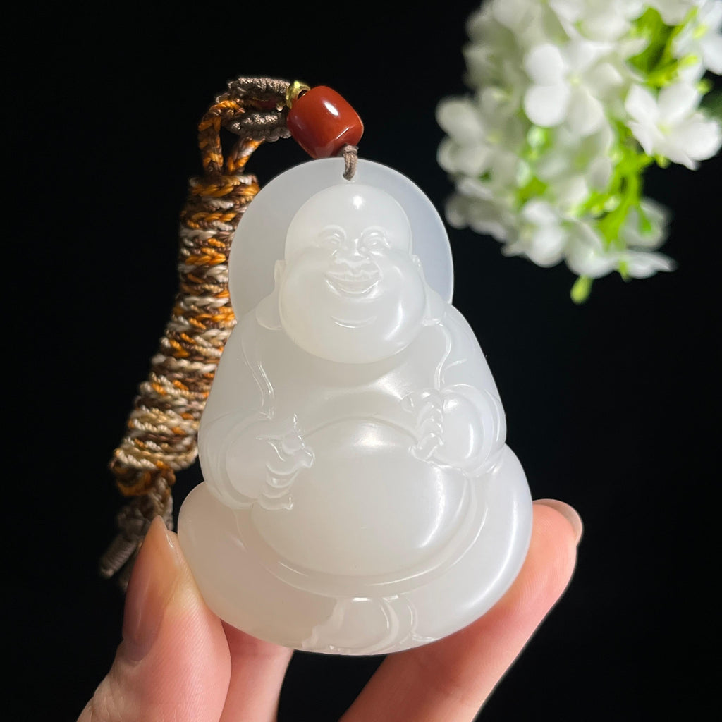 和田玉羊脂白玉“欢喜无量”弥勒佛挂件（yc349503）