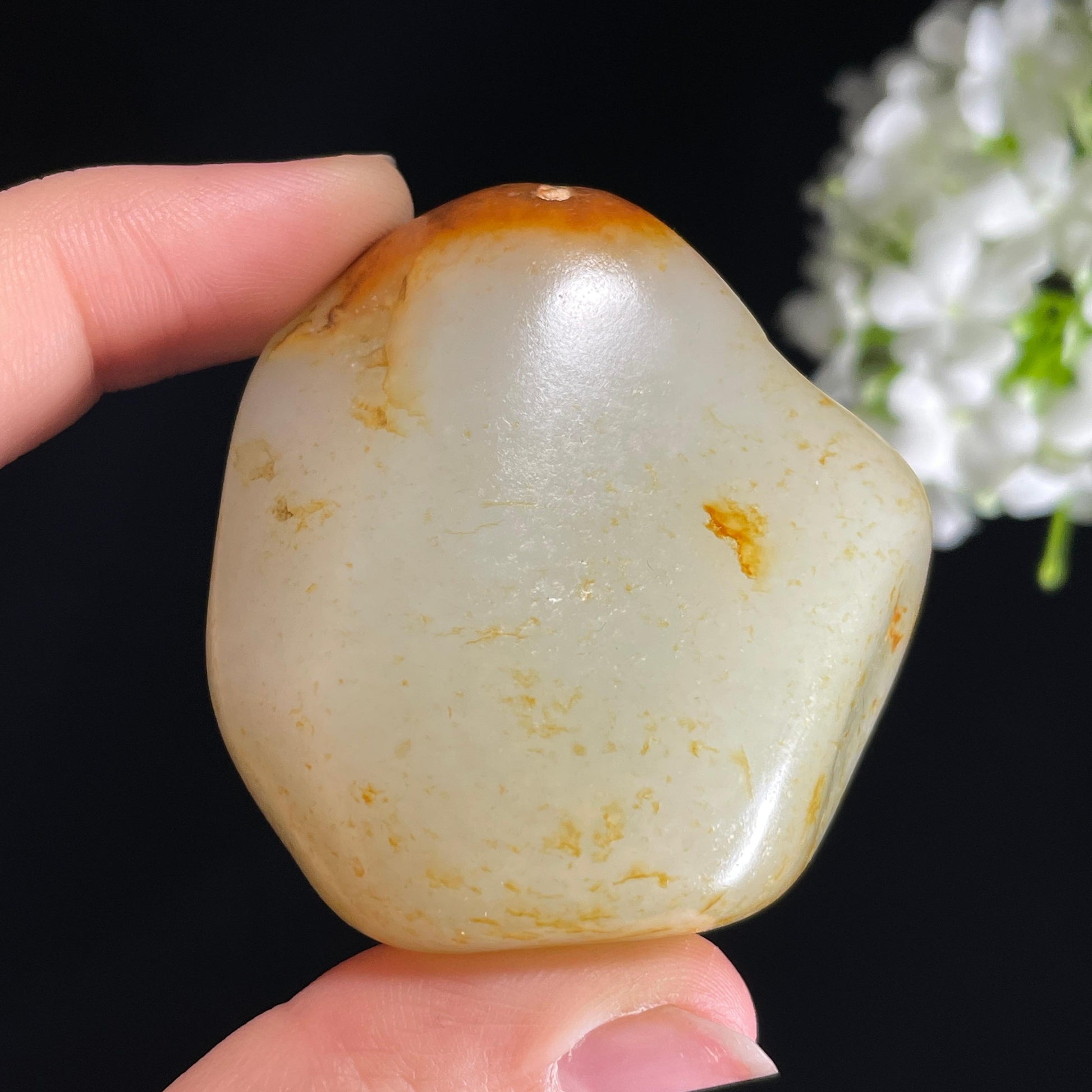 和田玉白玉“秋巅落金”洒金聚红皮籽料（yc425041）