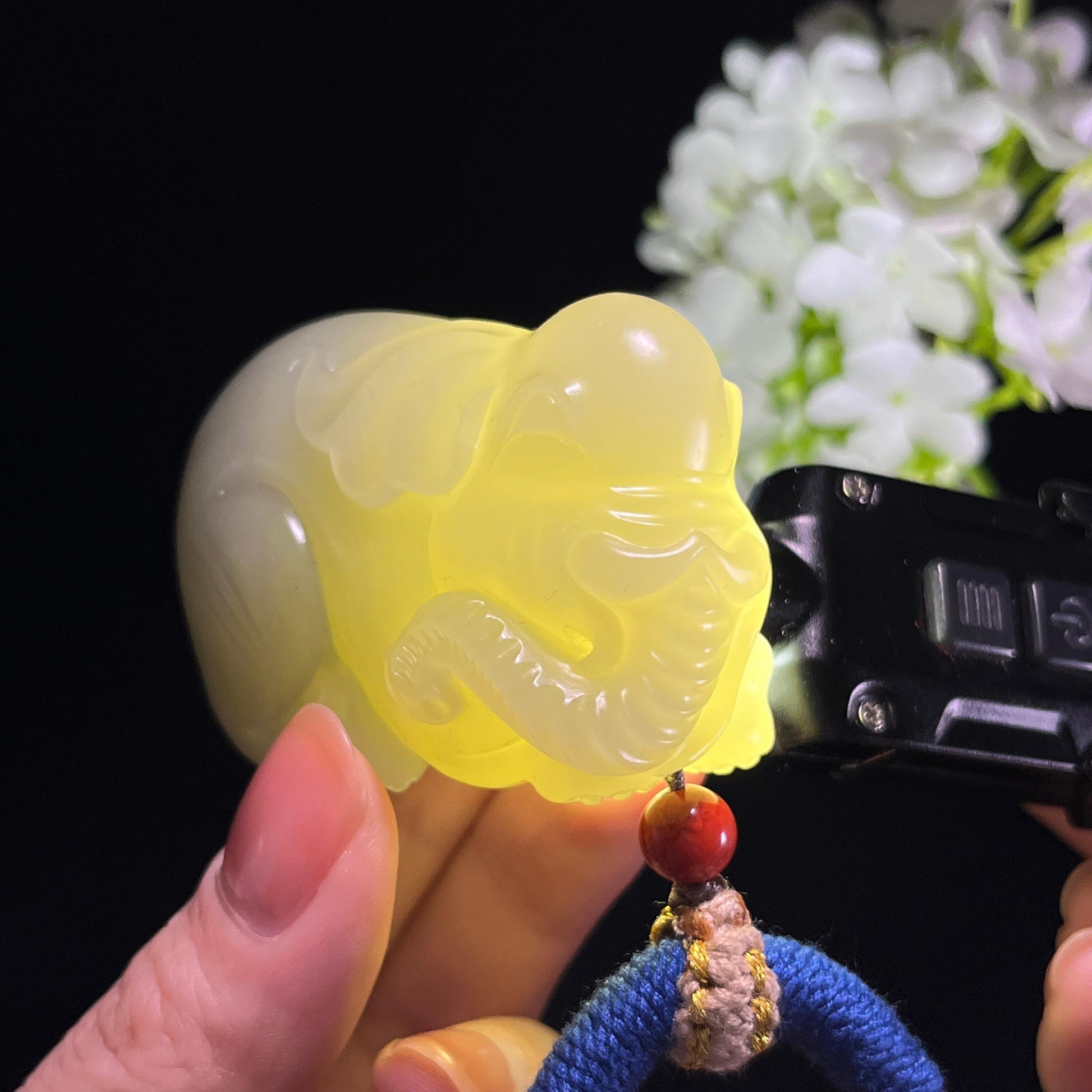 日常视频料，和田玉青白玉“象稳行远”象雕刻把件（yc349567）