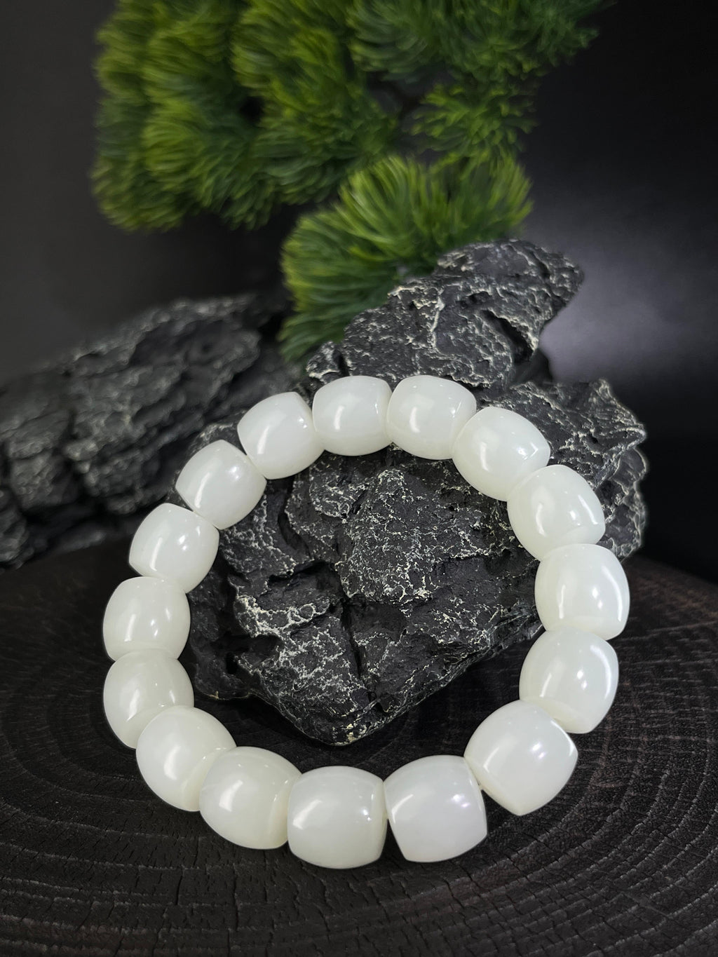 和田玉山料白玉直切珠手串（13.5卡）（yc228607）